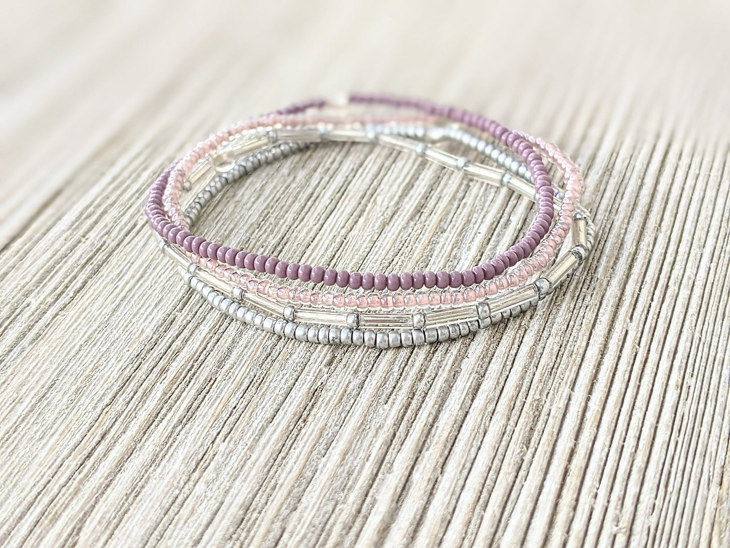 Purple Bracelet Set, Seed Bead Bracelet, Minimalist Beaded Bracelet, Stretch Bracelet, Bracelet Stack, Dainty Bracelet,