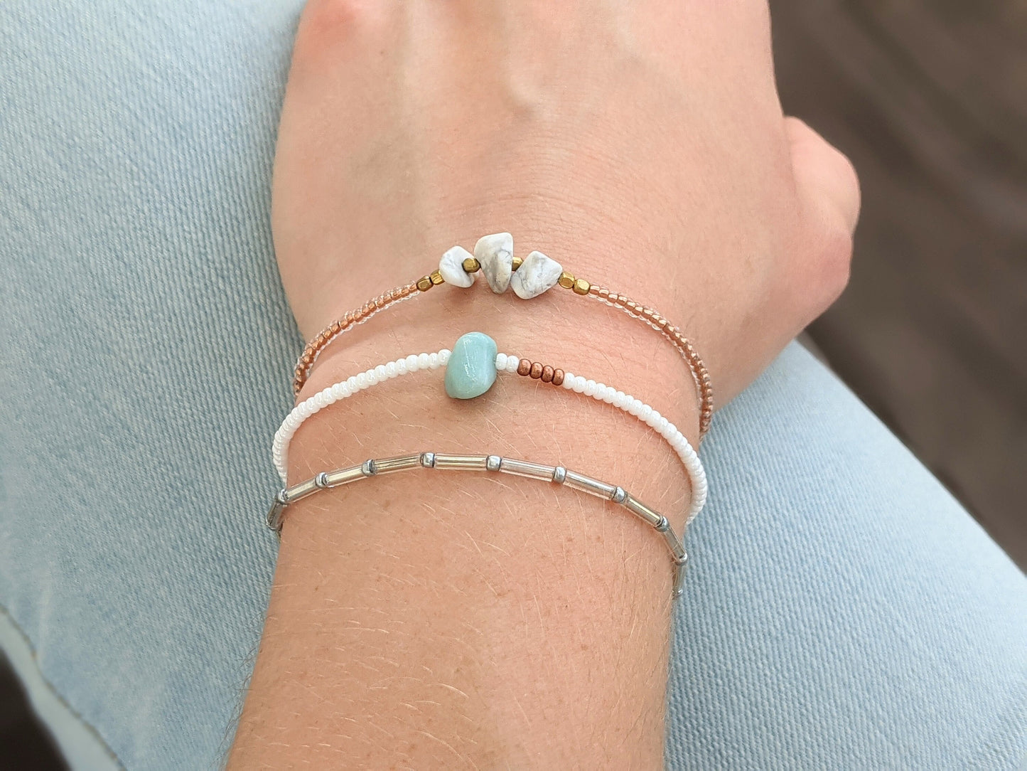 Bracelet Set, Gemstone Bracelet, Seed Bead Bracelet, Stretch Bracelet, Minimalist Beaded Bracelet, Small Beaded Bracelet, Dainty Bracelet