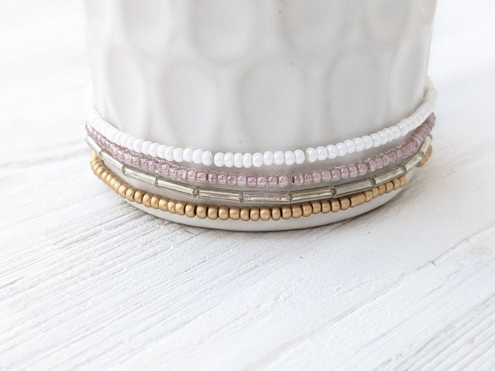 Bracelet Set, Minimalist Beaded Bracelet, Stretch Bracelet, Seed Bead Bracelet, Dainty Bracelet, Gold Bracelet, Stacking Bracelets for Women