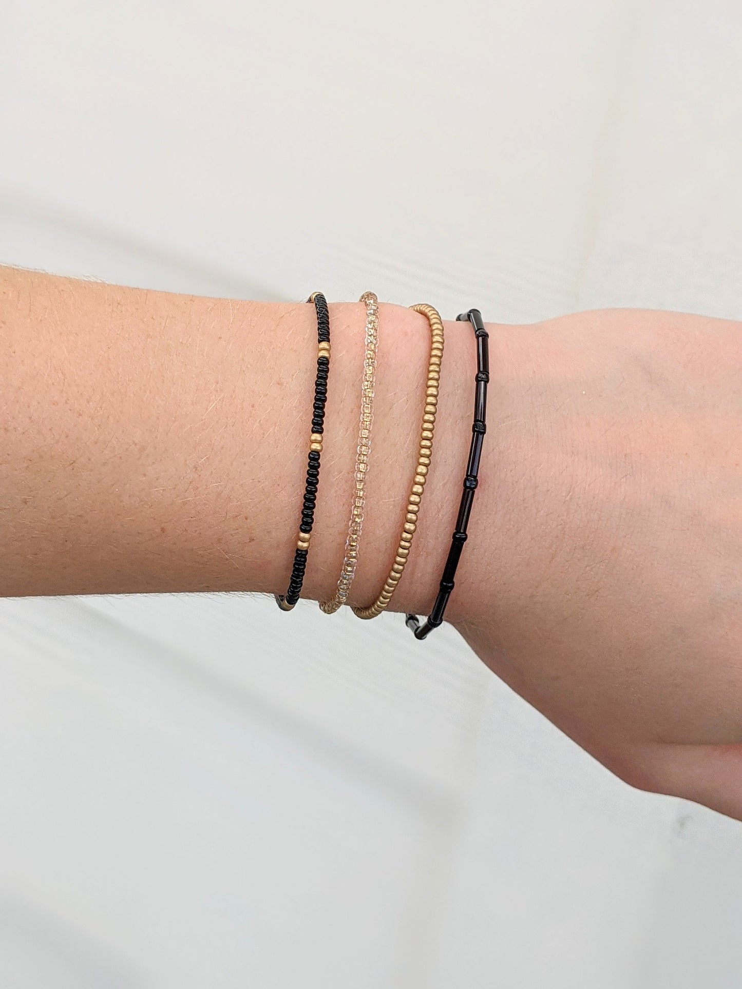 Bracelet Set, Seed Bead Bracelet, Black Bracelet, Gold Bracelet, Bracelet Stack, Minimalist Beaded Bracelet, Stretch Bracelet, Dainty