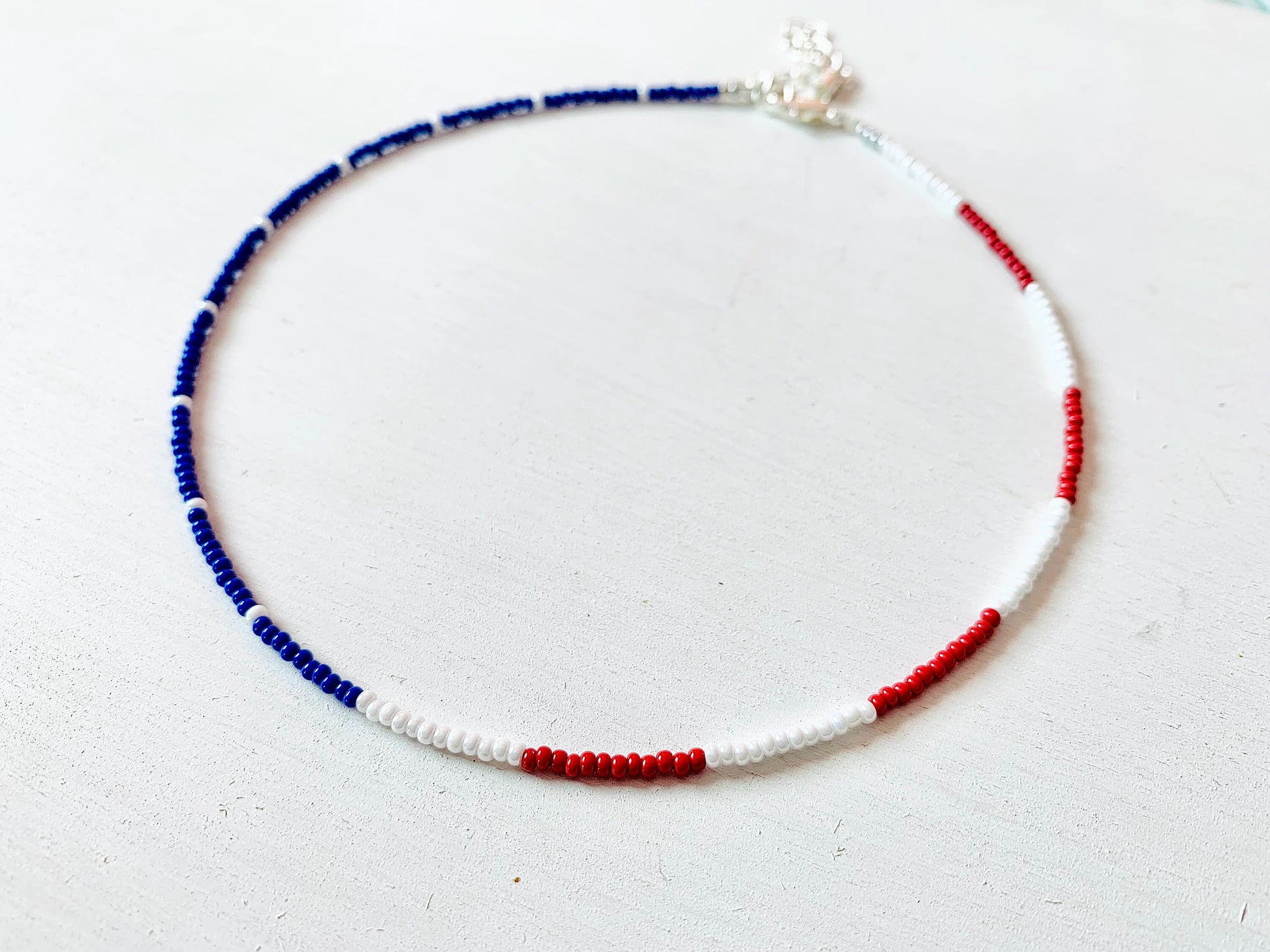 4th of July Necklace, American Flag, Beaded Necklace, Patriotic Jewelry, Seed Bead Necklace, Beaded Choker, Seed Bead Choker, 4th of July