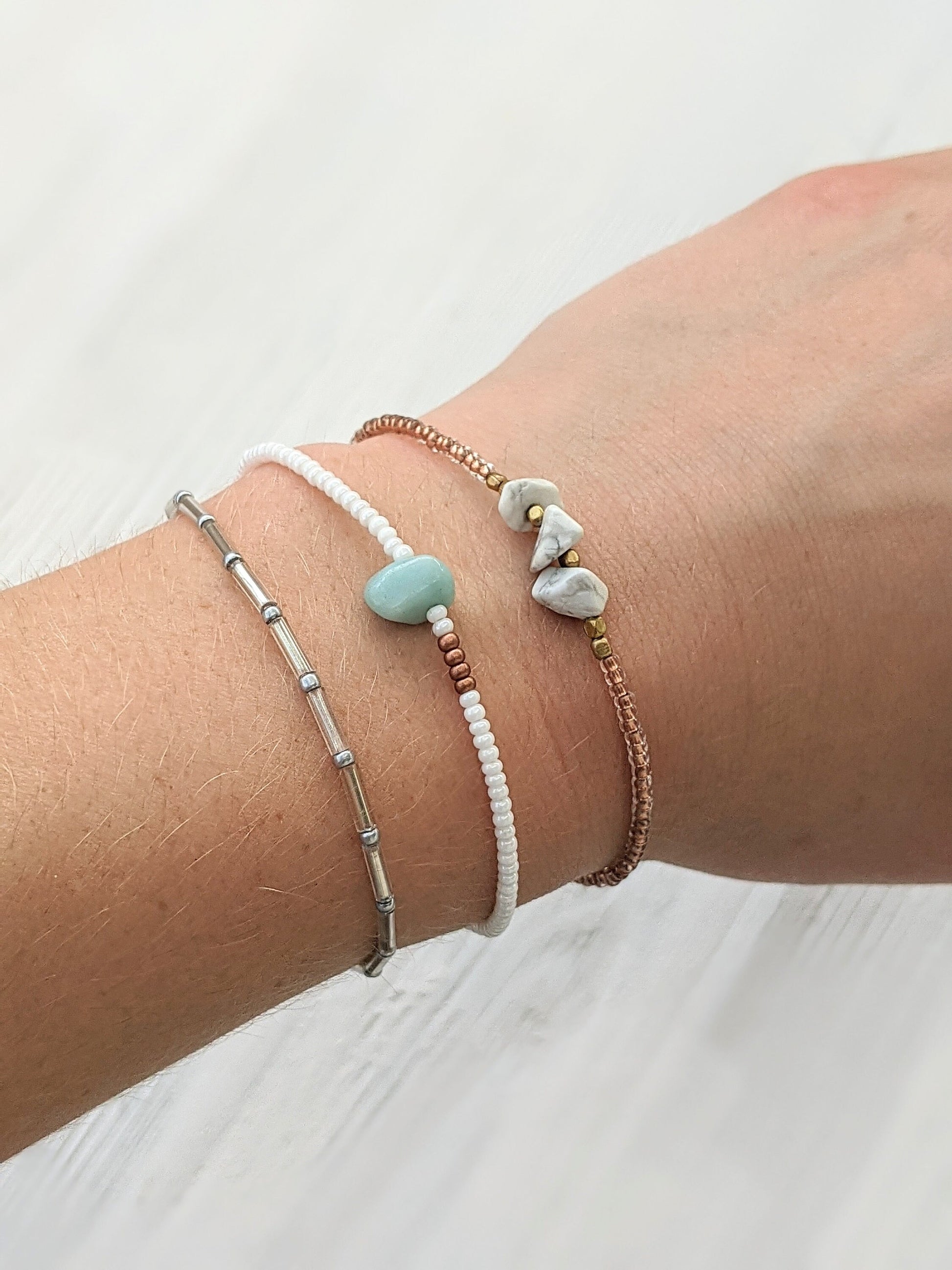 Bracelet Set, Gemstone Bracelet, Seed Bead Bracelet, Stretch Bracelet, Minimalist Beaded Bracelet, Small Beaded Bracelet, Dainty Bracelet