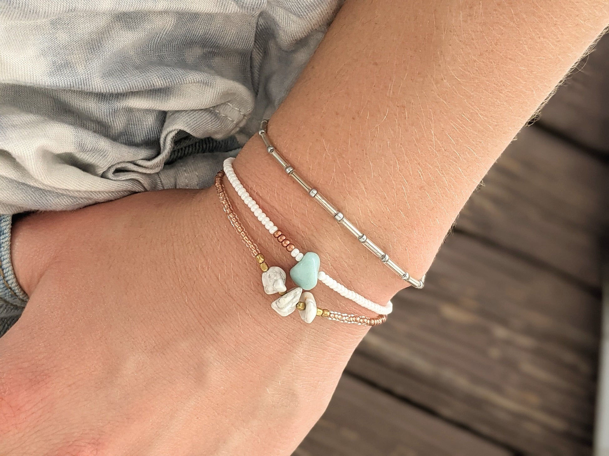 Bracelet Set, Gemstone Bracelet, Seed Bead Bracelet, Stretch Bracelet, Minimalist Beaded Bracelet, Small Beaded Bracelet, Dainty Bracelet