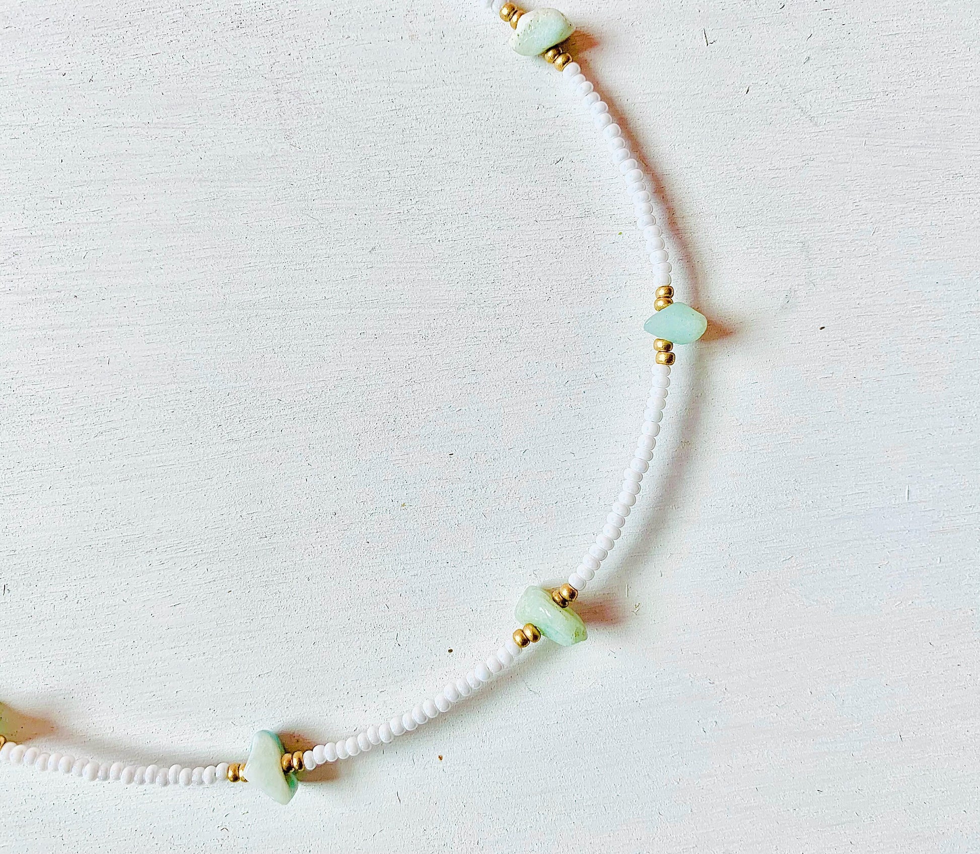 Aqua ⋆ Seed Bead Choker, Gemstone Choker, Seed Bead Necklace, Beach Necklace, Amazonite Necklace, Dainty Necklace, Small Beaded Choker