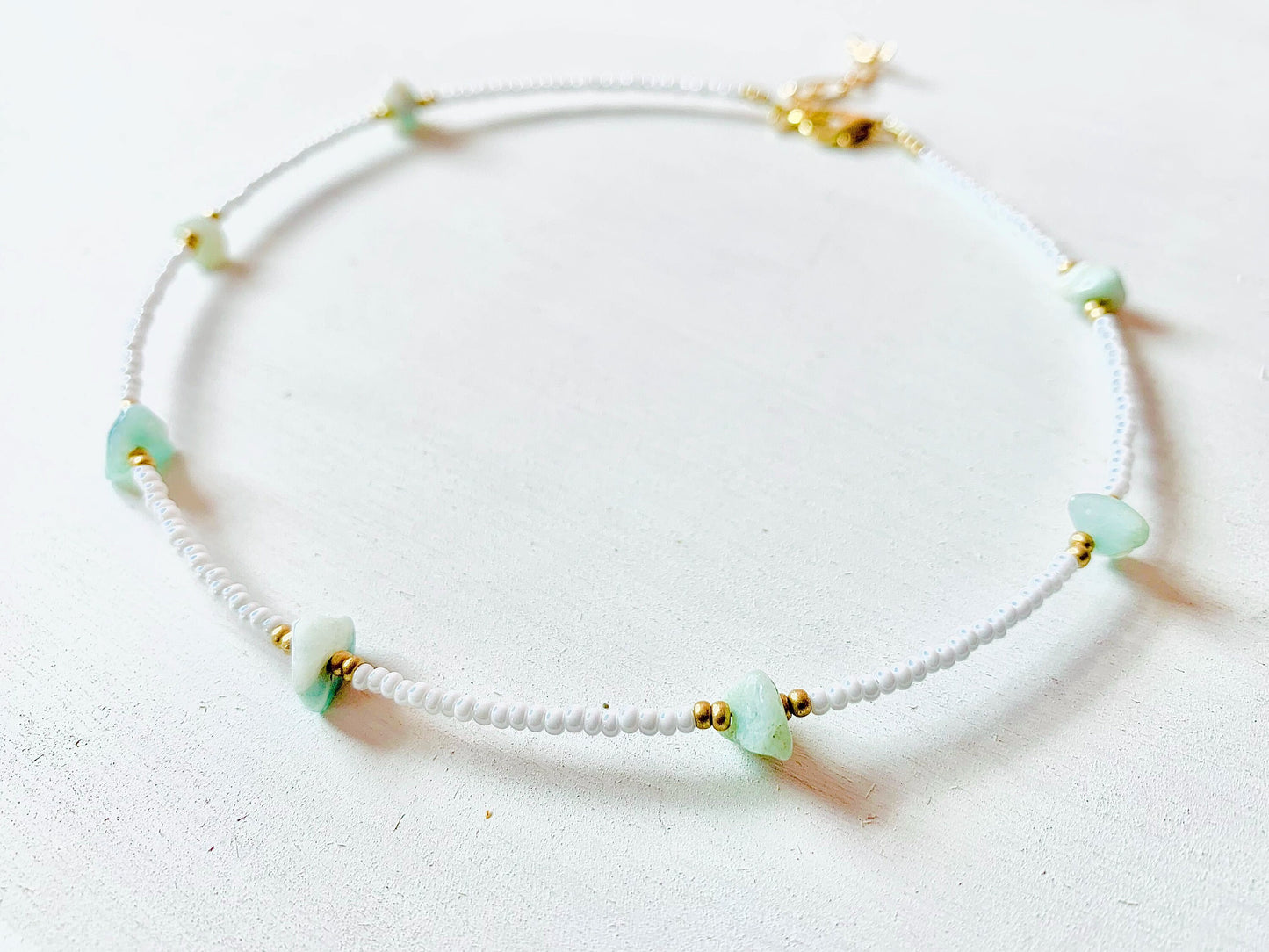 Aqua ⋆ Seed Bead Choker, Gemstone Choker, Seed Bead Necklace, Beach Necklace, Amazonite Necklace, Dainty Necklace, Small Beaded Choker