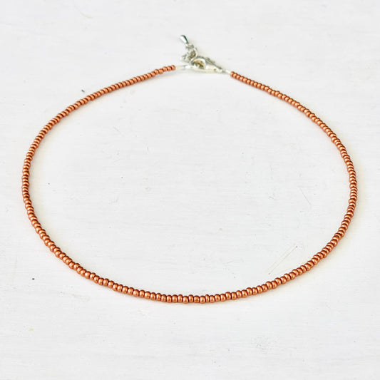 Copper Seed Bead Choker, Dainty Choker, Small Beaded Necklace, Minimalist Beaded Necklace, Simple Beaded Necklace, Necklace for Women