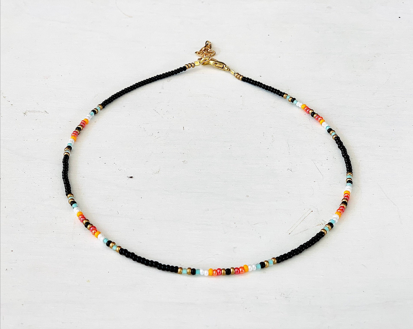 Seed Bead Choker, Black Choker, Seed Bead Necklace, Choker Necklace, Small Beaded Necklace, Colorful Beaded Choker, Simple Beaded Necklace