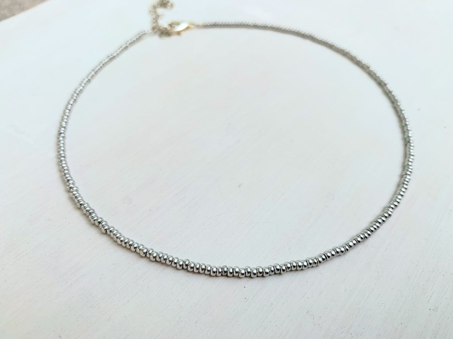 Minimalist Silver Bead Necklace, Seed Bead Choker, Dainty Silver Beaded Necklace, Seed Bead Necklace, Beaded Choker, Choker Necklace