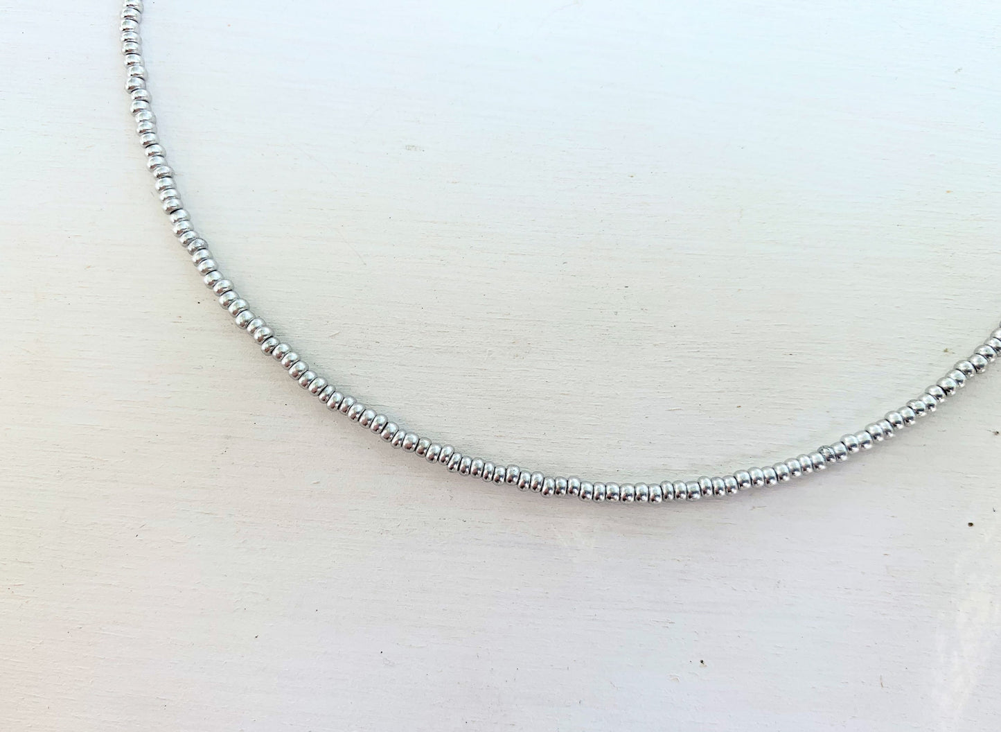 Minimalist Silver Bead Necklace, Seed Bead Choker, Dainty Silver Beaded Necklace, Seed Bead Necklace, Beaded Choker, Choker Necklace