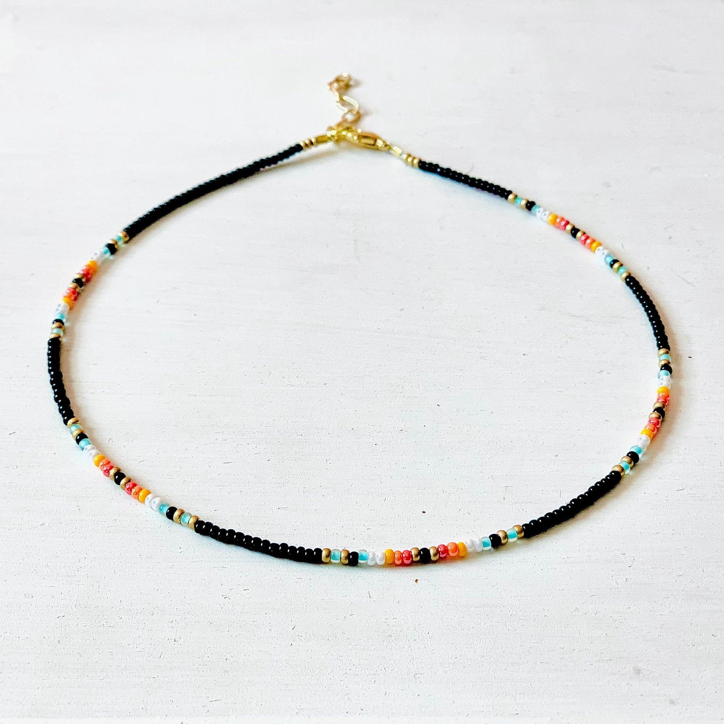 Seed Bead Choker, Black Choker, Seed Bead Necklace, Choker Necklace, Small Beaded Necklace, Colorful Beaded Choker, Simple Beaded Necklace