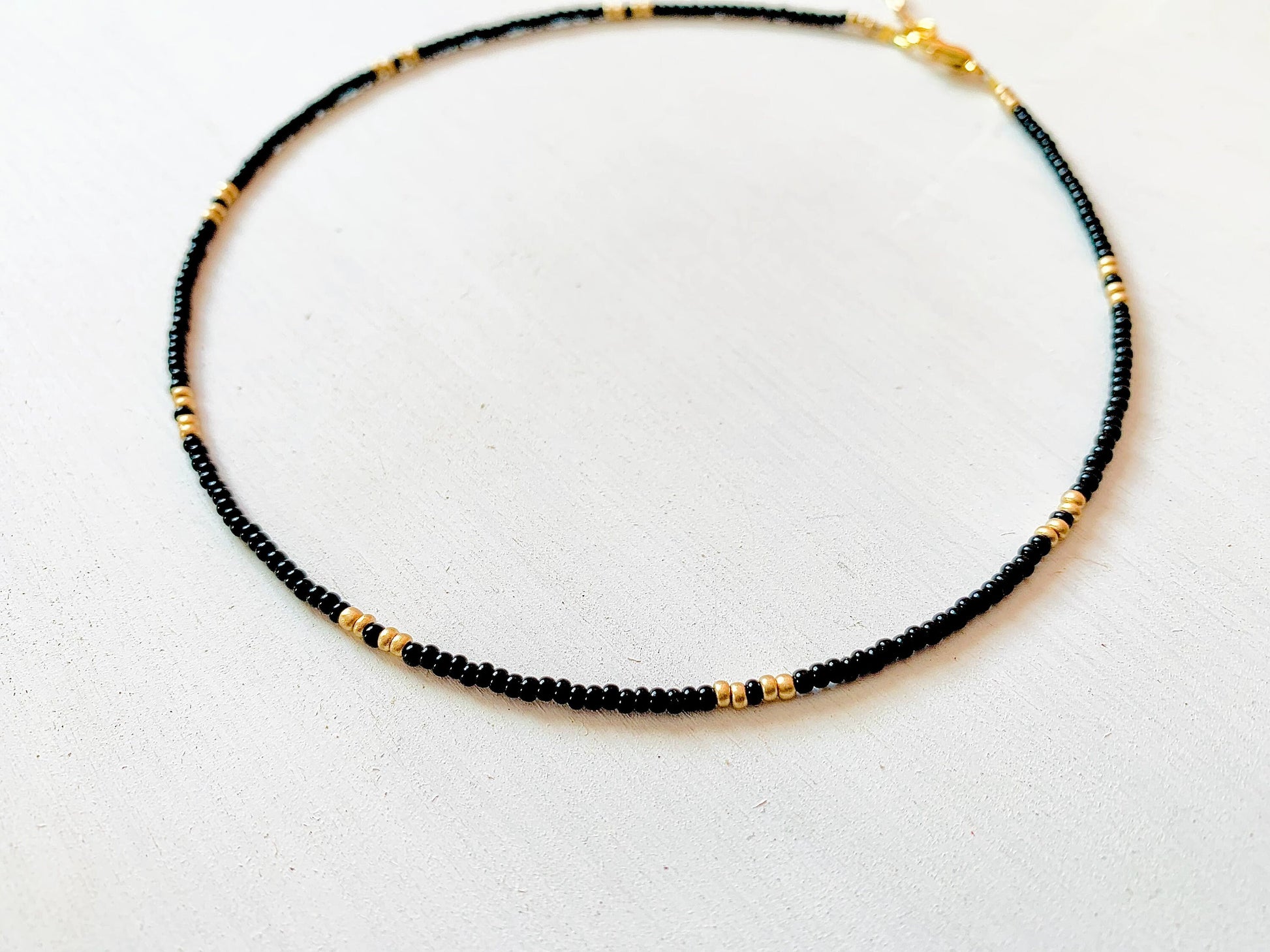 Black and Gold Choker, Seed Bead Choker, Dainty Beaded Choker, Seed Bead Necklace, Choker Necklace, Beaded Choker, Small Beaded Necklace