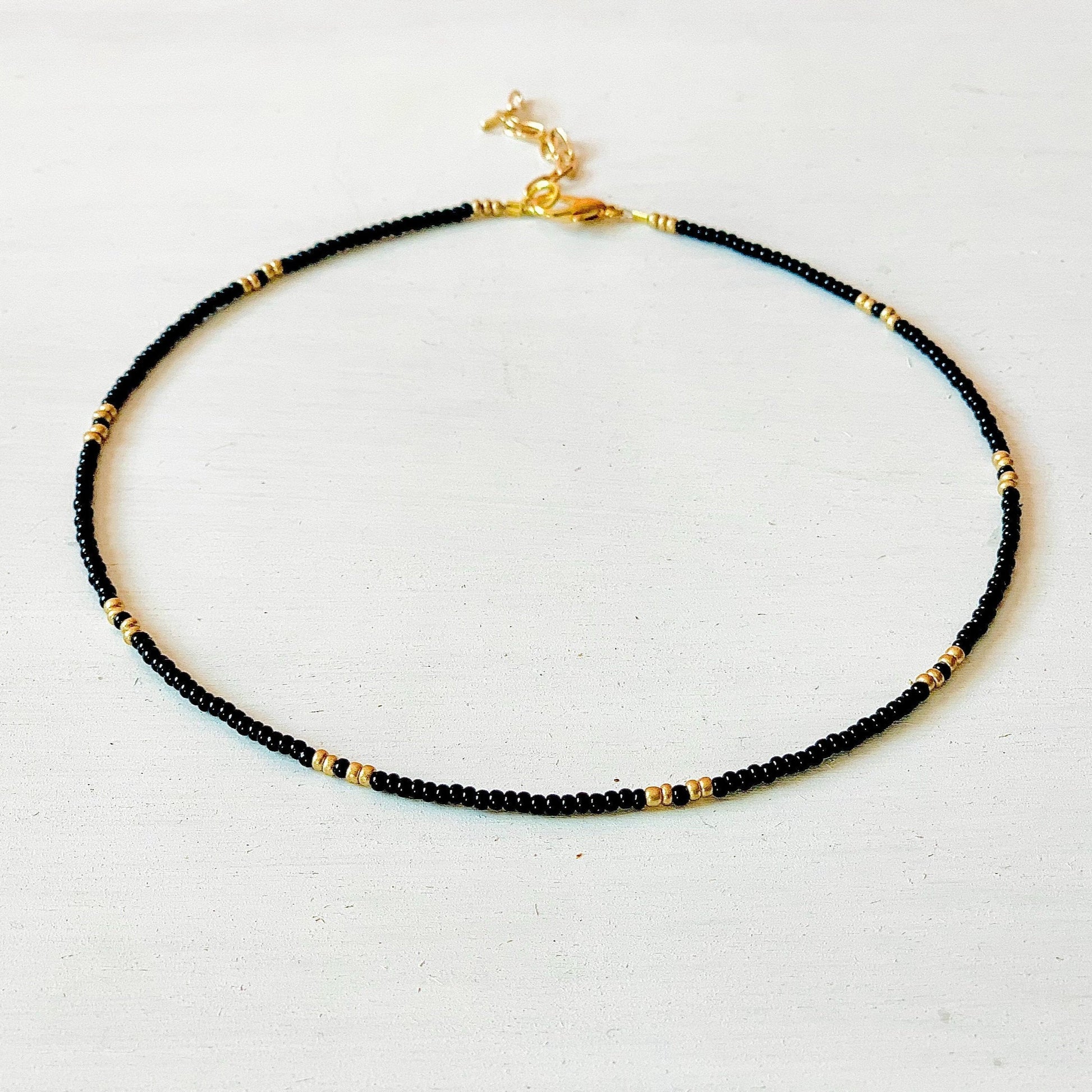 Black and Gold Choker, Seed Bead Choker, Dainty Beaded Choker, Seed Bead Necklace, Choker Necklace, Beaded Choker, Small Beaded Necklace