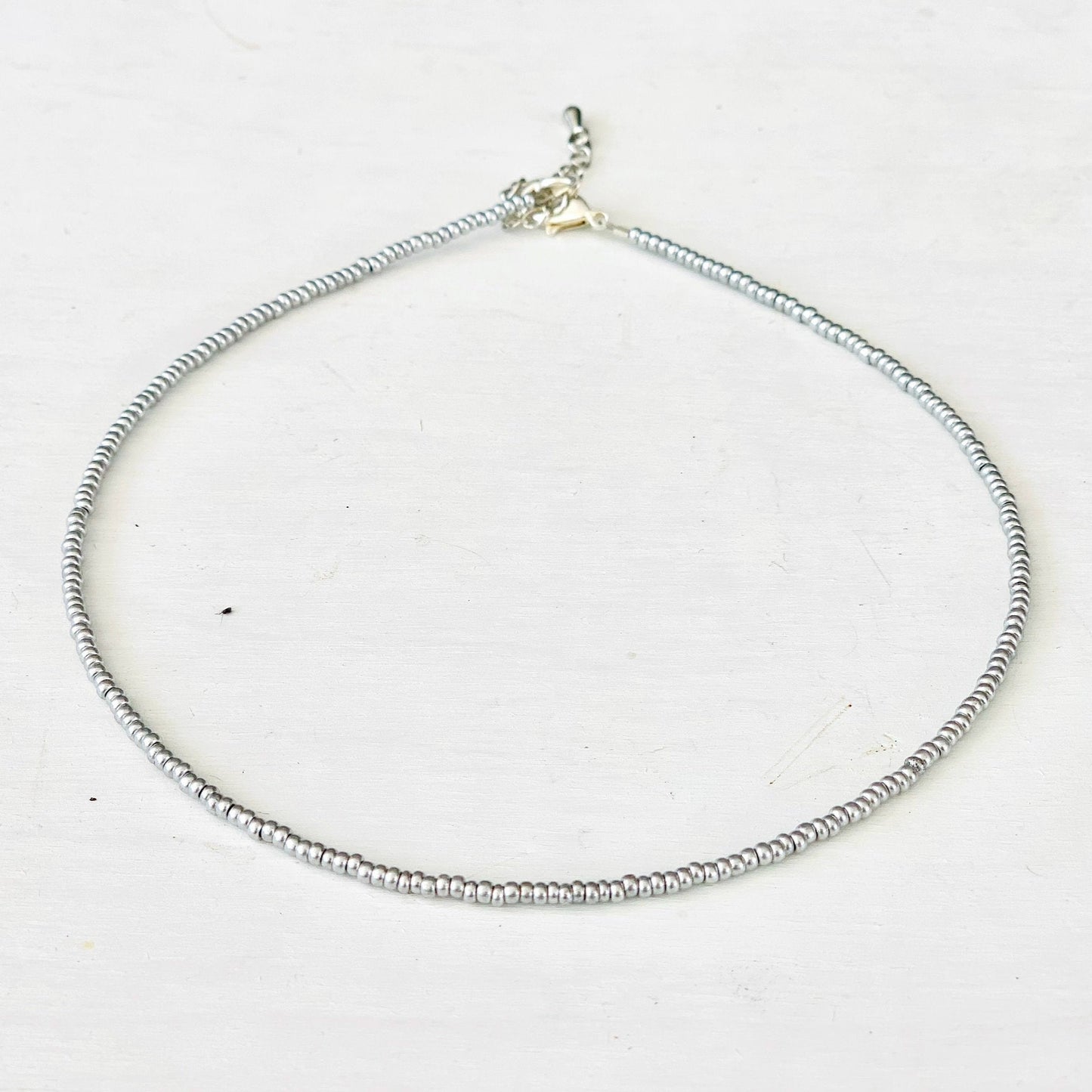 Minimalist Silver Bead Necklace, Seed Bead Choker, Dainty Silver Beaded Necklace, Seed Bead Necklace, Beaded Choker, Choker Necklace