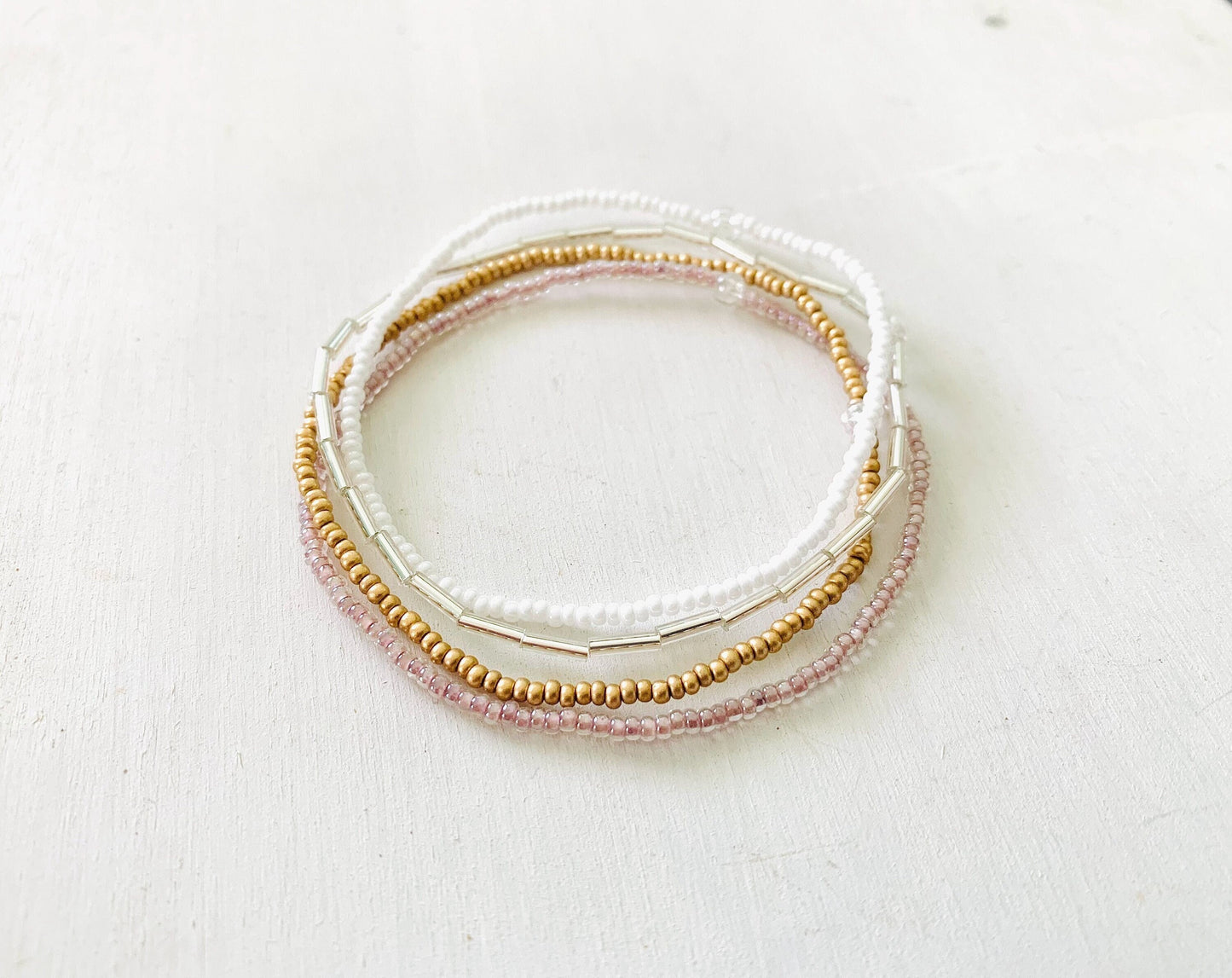 Bracelet Set, Minimalist Beaded Bracelet, Stretch Bracelet, Seed Bead Bracelet, Dainty Bracelet, Gold Bracelet, Stacking Bracelets for Women