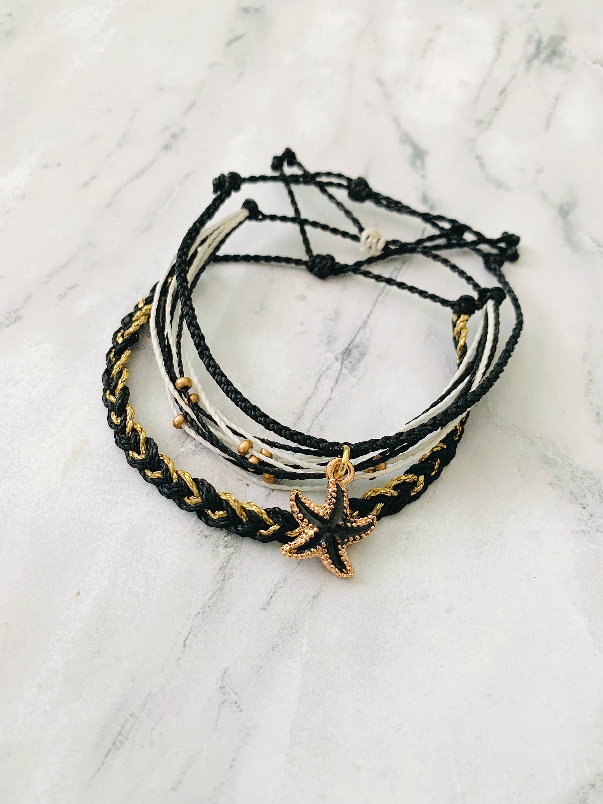 Golden Night Pack, Pura Vida Style Bracelet, Surf Bracelet, Beachy Bracelet, Waterproof Bracelet, Adjustable Bracelet, Black & Gold