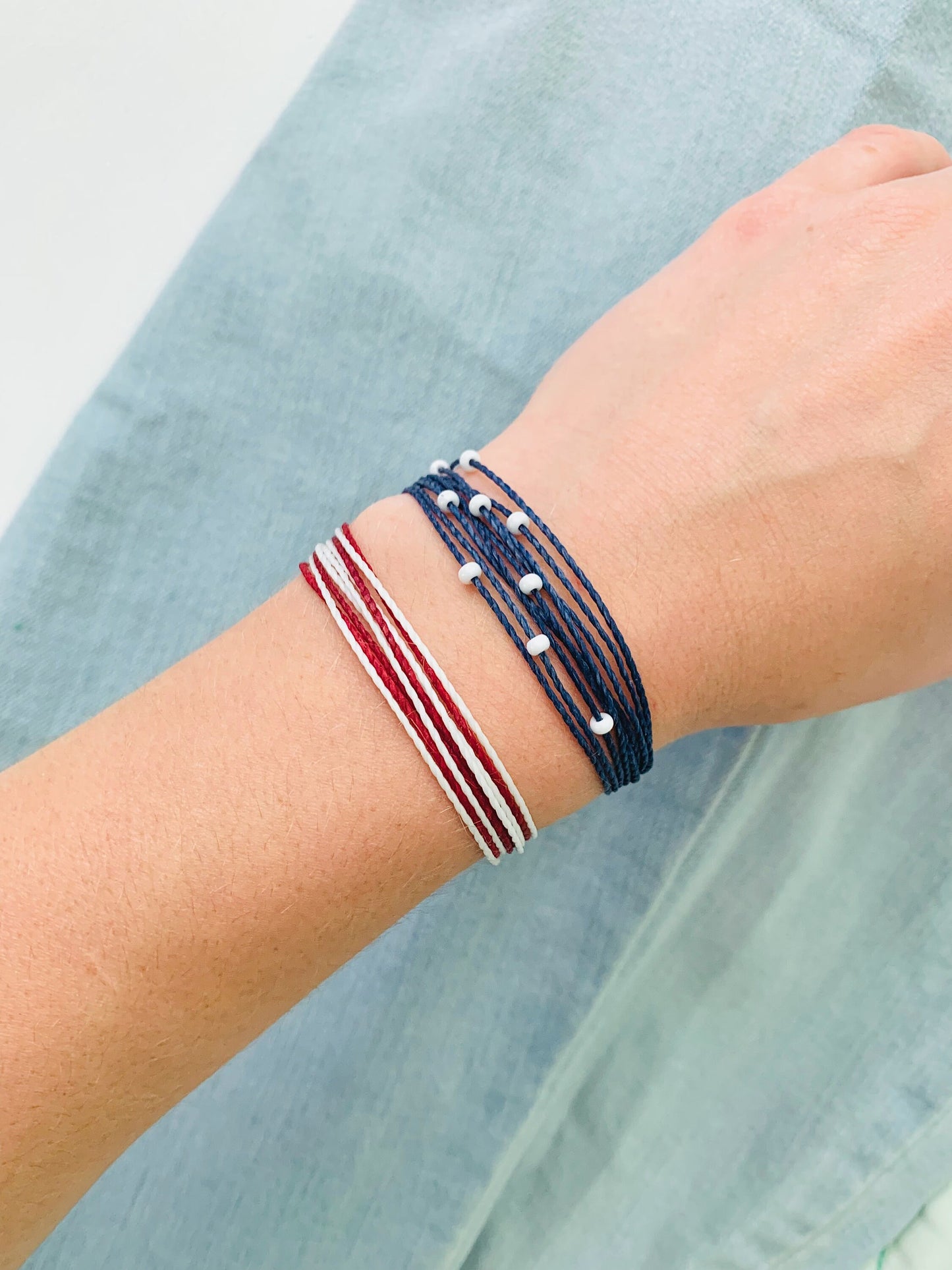 Stars & Stripes Bracelet Set, Patriotic 4th of July Bracelet, Pura Vida Style Bracelet, American Bracelet, Adjustable Bracelet, Waterproof