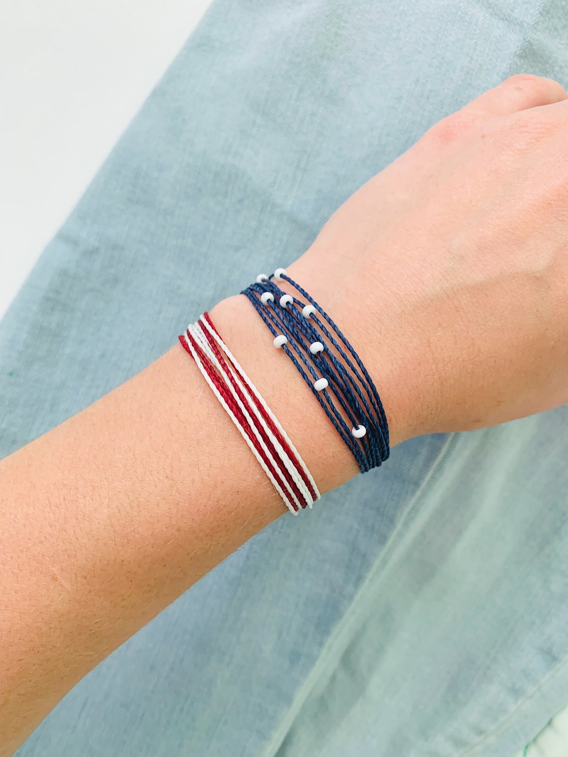 Stars & Stripes Bracelet Set, Patriotic 4th of July Bracelet, Pura Vida Style Bracelet, American Bracelet, Adjustable Bracelet, Waterproof