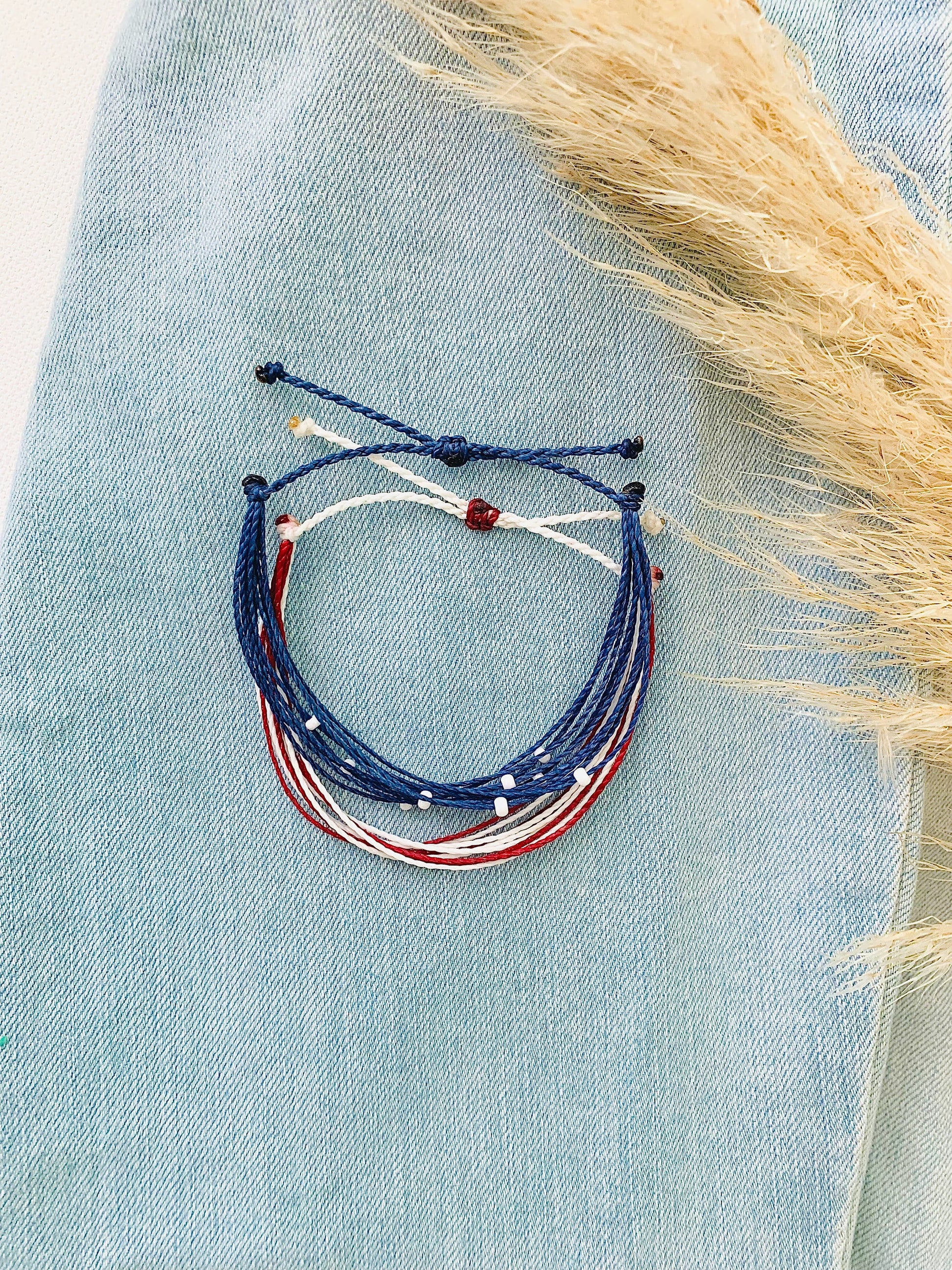 Stars & Stripes Bracelet Set, Patriotic 4th of July Bracelet, Pura Vida Style Bracelet, American Bracelet, Adjustable Bracelet, Waterproof