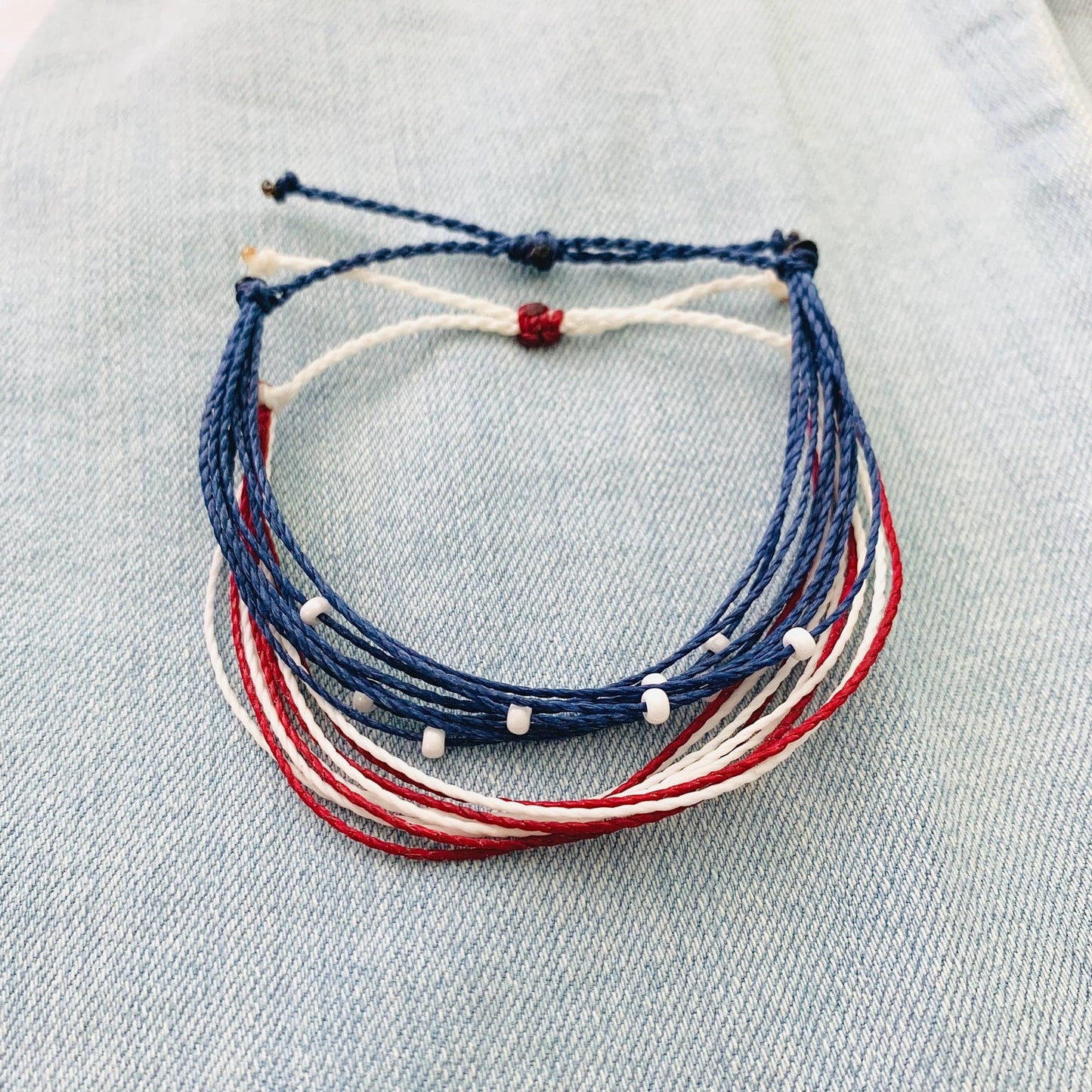 Stars & Stripes Bracelet Set, Patriotic 4th of July Bracelet, Pura Vida Style Bracelet, American Bracelet, Adjustable Bracelet, Waterproof