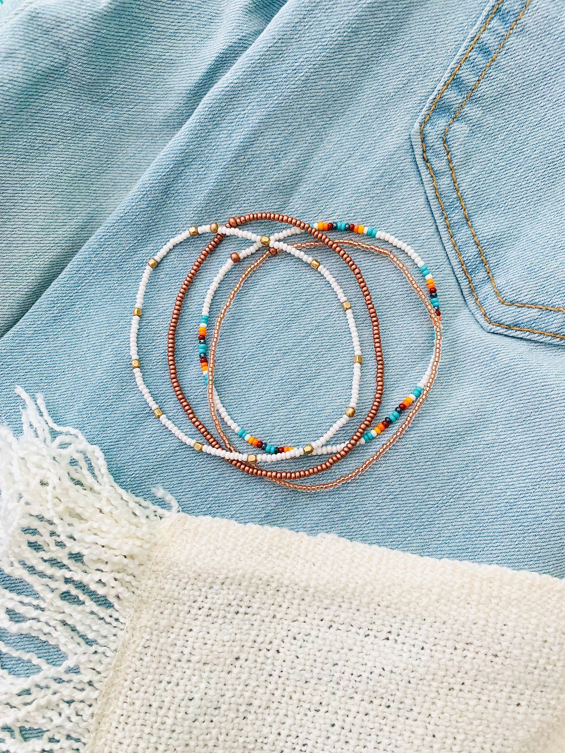 Beaded Anklet Set, Beachy Anklet, Ankle Bracelet, Seed Bead Anklet, Seed Bead Jewelry, Stretch Anklet, Dainty Anklet, Minimalist, Colorful