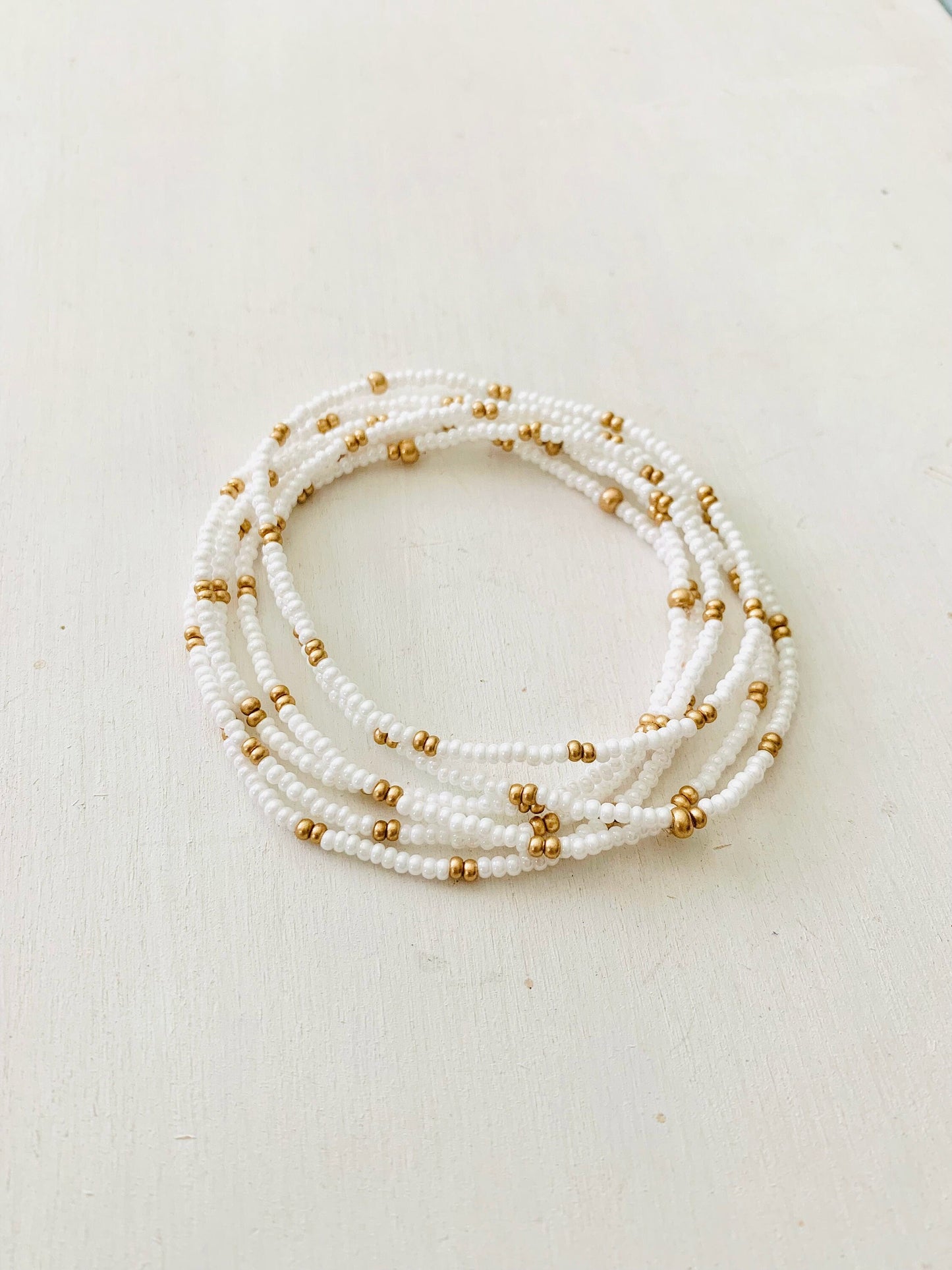 Seed Bead Bracelets, Stretch Bracelets, Minimalist Beaded Bracelets, White & Gold Bracelets, Dainty Bracelets, Stacking Bracelets, Stretchy