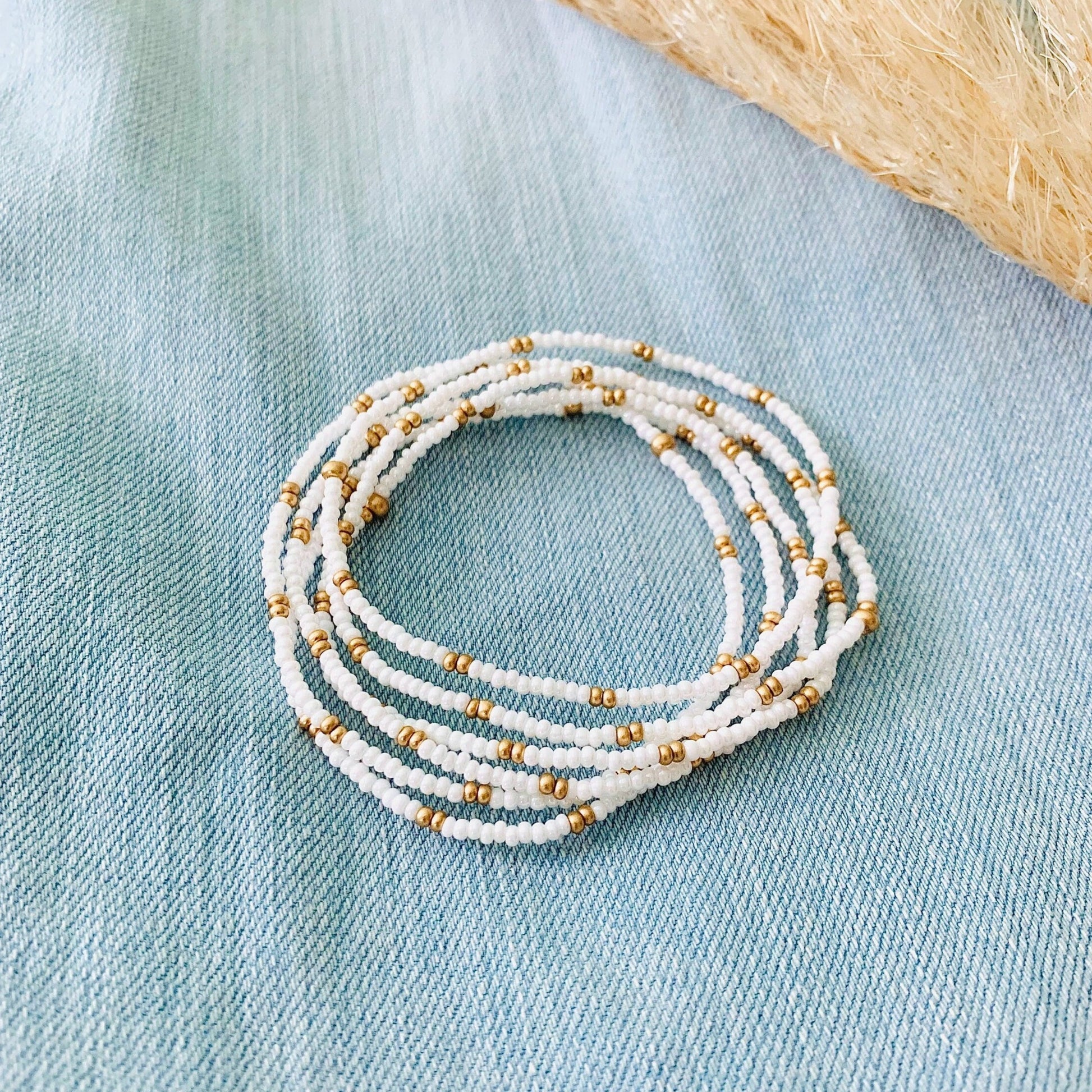 Seed Bead Bracelets, Stretch Bracelets, Minimalist Beaded Bracelets, White & Gold Bracelets, Dainty Bracelets, Stacking Bracelets, Stretchy