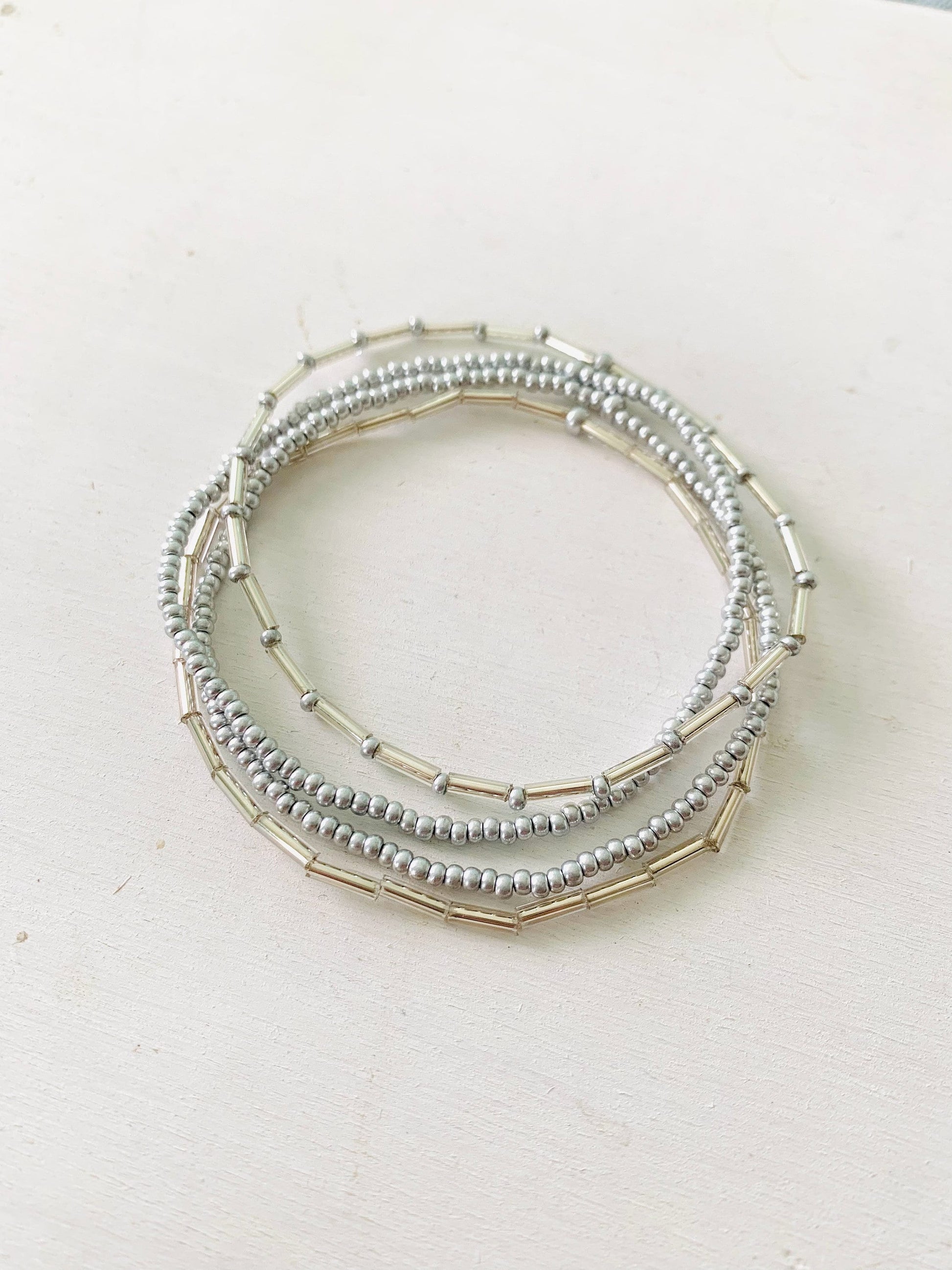 Silver Bracelet Stack, Seed Bead Bracelets, Stretch Bracelets for Women, Bracelet Stack, Handmade Bracelet