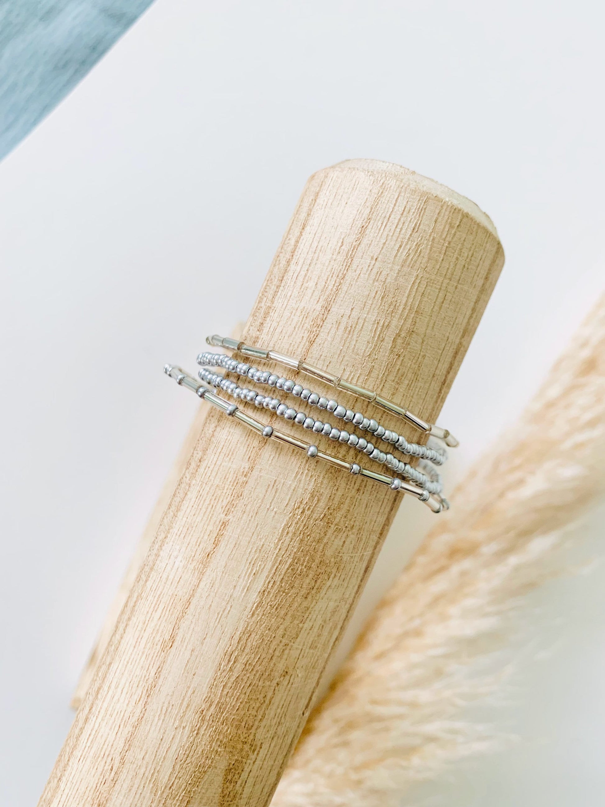 Silver Bracelet Stack, Seed Bead Bracelets, Stretch Bracelets for Women, Bracelet Stack, Handmade Bracelet