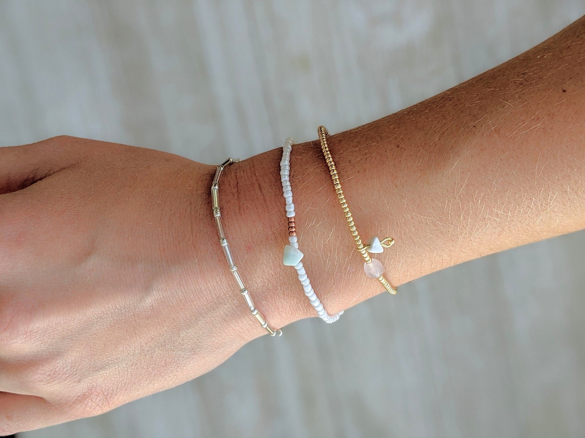 Bracelet Set, Minimalist Beaded Bracelet, Seed Bead Bracelet, Gemstone Stretch Bracelet, Dainty Bracelet for Women, Stacking Bracelets