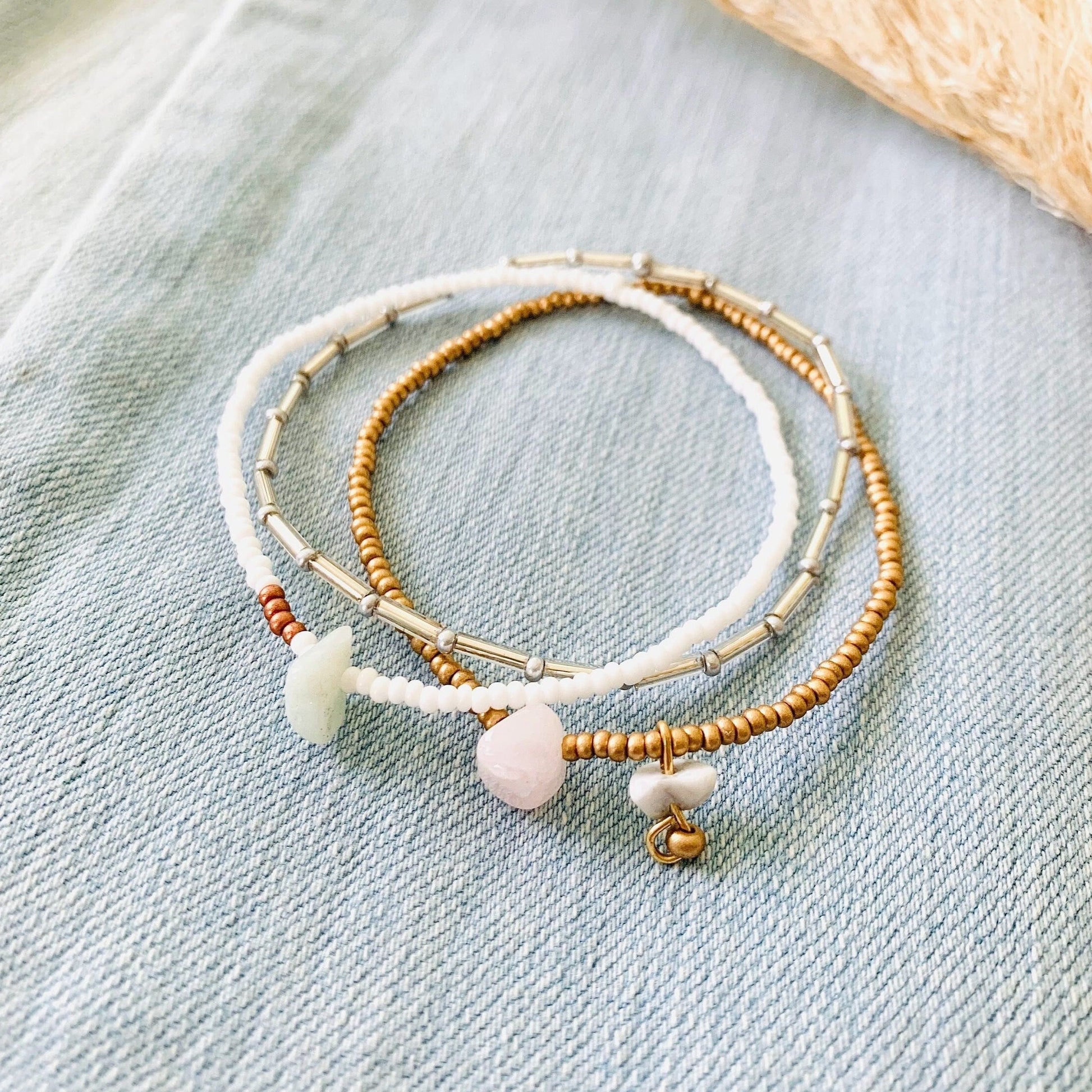 Bracelet Set, Minimalist Beaded Bracelet, Seed Bead Bracelet, Gemstone Stretch Bracelet, Dainty Bracelet for Women, Stacking Bracelets