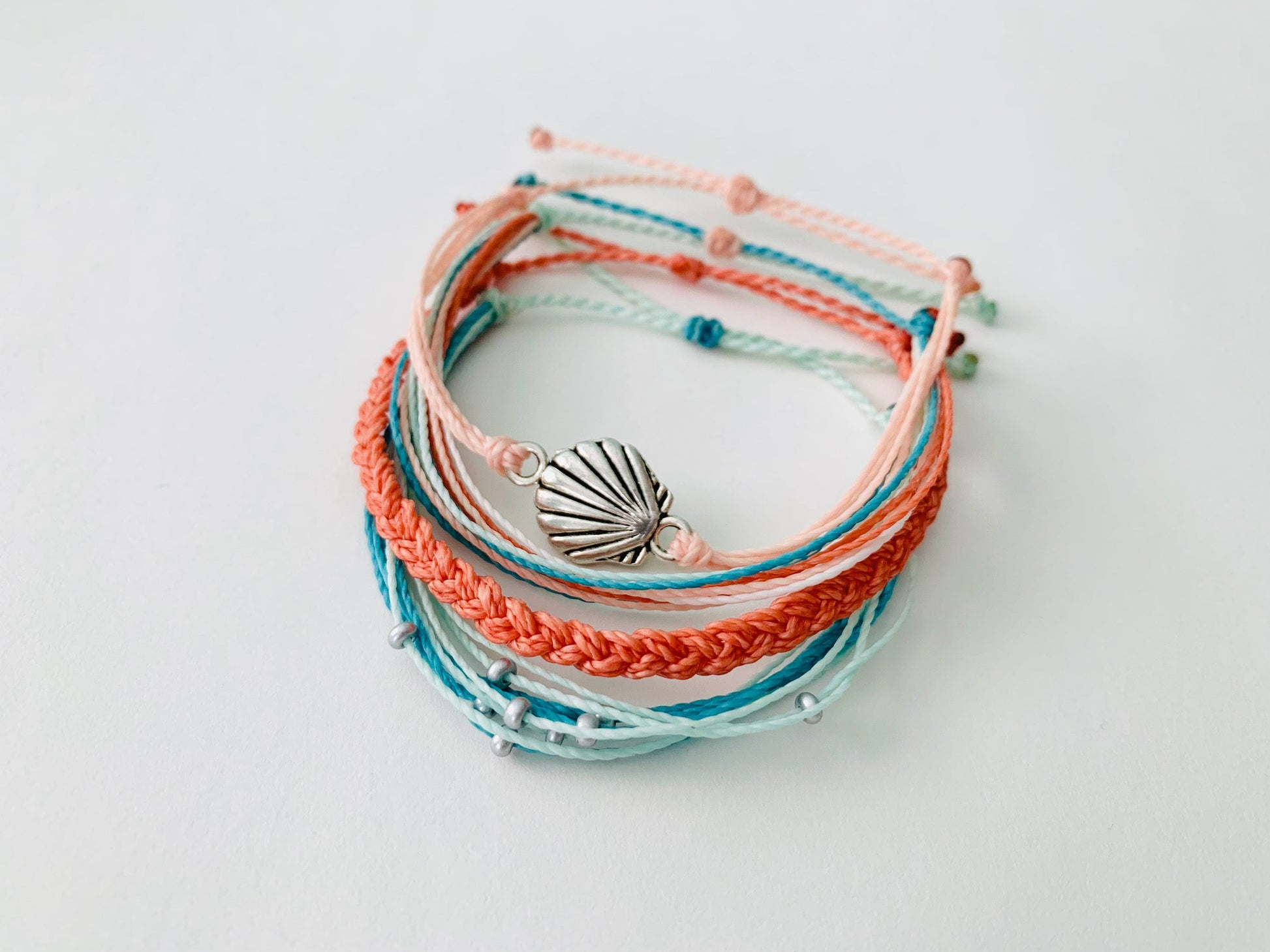 Seashell Bracelet Pack, Surfer Bracelet, Adjustable Bracelet, Beachy Bracelet, Waterproof Bracelet, Cord Bracelet, Braided Handmade Bracelet