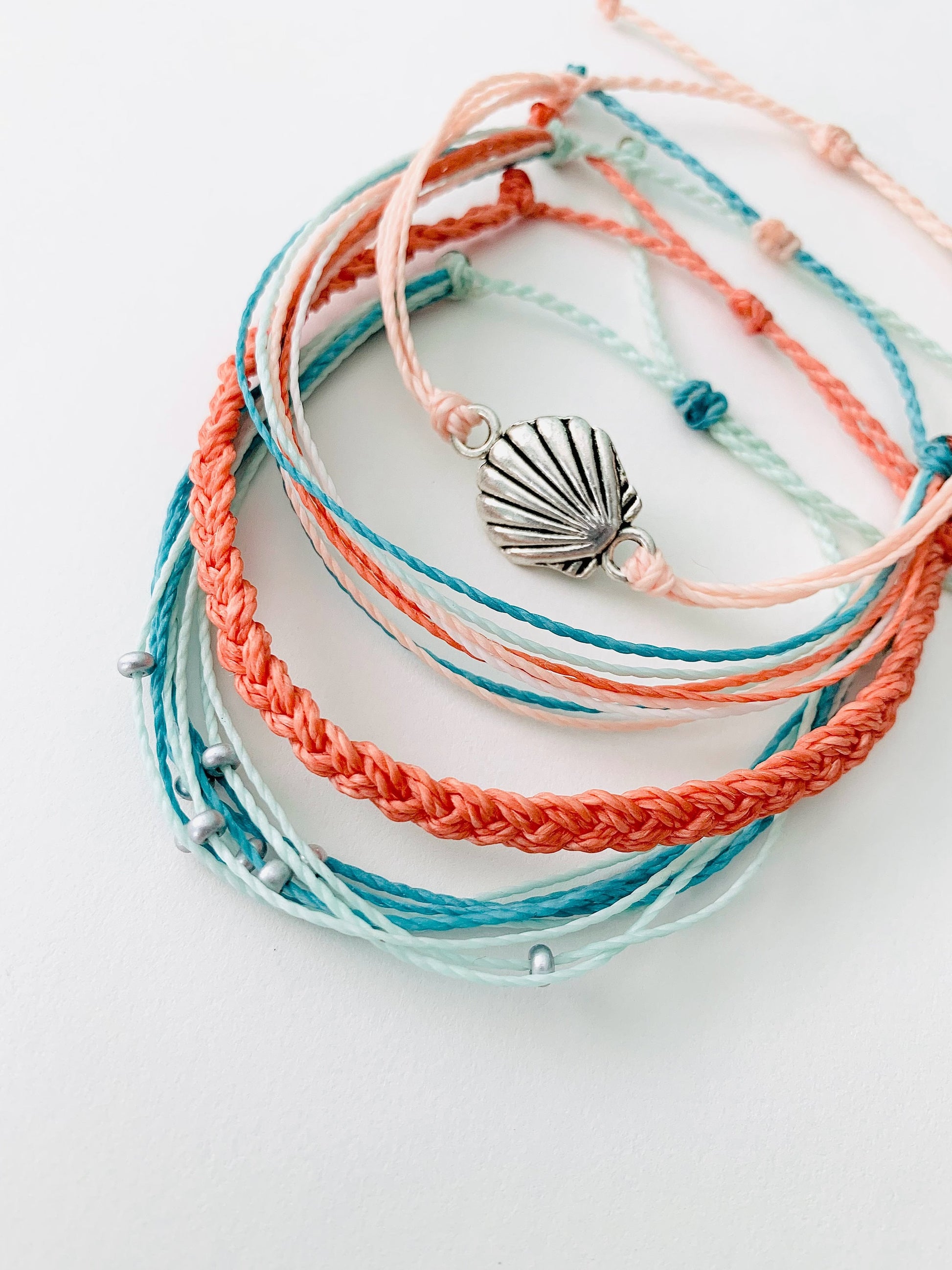 Seashell Bracelet Pack, Surfer Bracelet, Adjustable Bracelet, Beachy Bracelet, Waterproof Bracelet, Cord Bracelet, Braided Handmade Bracelet