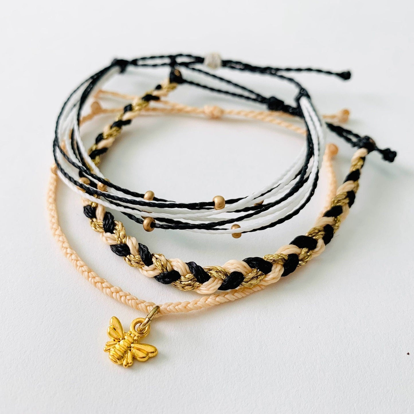 Bee Kind Bracelet Pack, Black & Gold Bracelet, Adjustable Bracelet, Waterproof Bracelet, Braided Bracelet, Bracelet Set, Friendship Bracelet