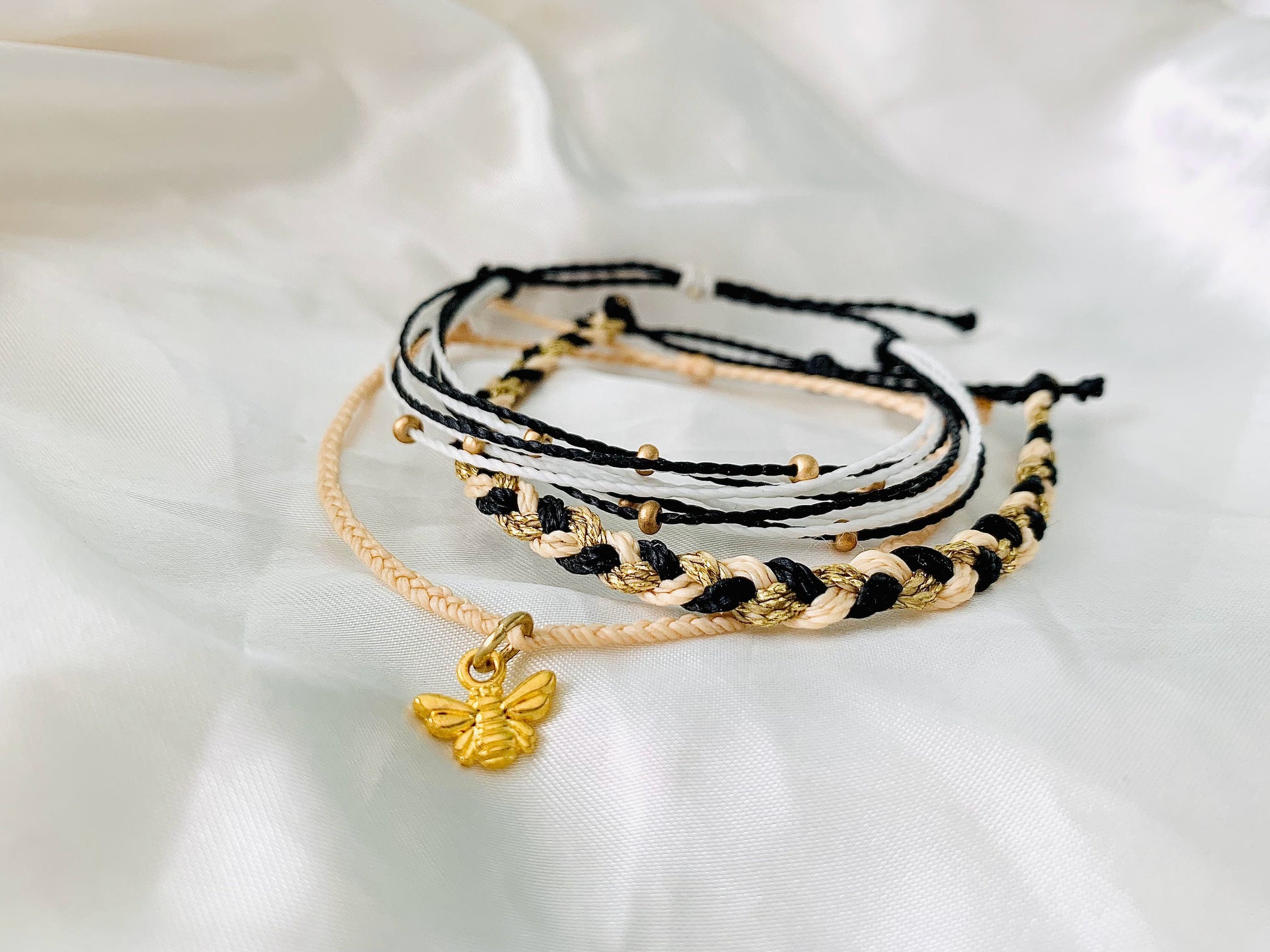 Bee Kind Bracelet Pack, Black & Gold Bracelet, Adjustable Bracelet, Waterproof Bracelet, Braided Bracelet, Bracelet Set, Friendship Bracelet