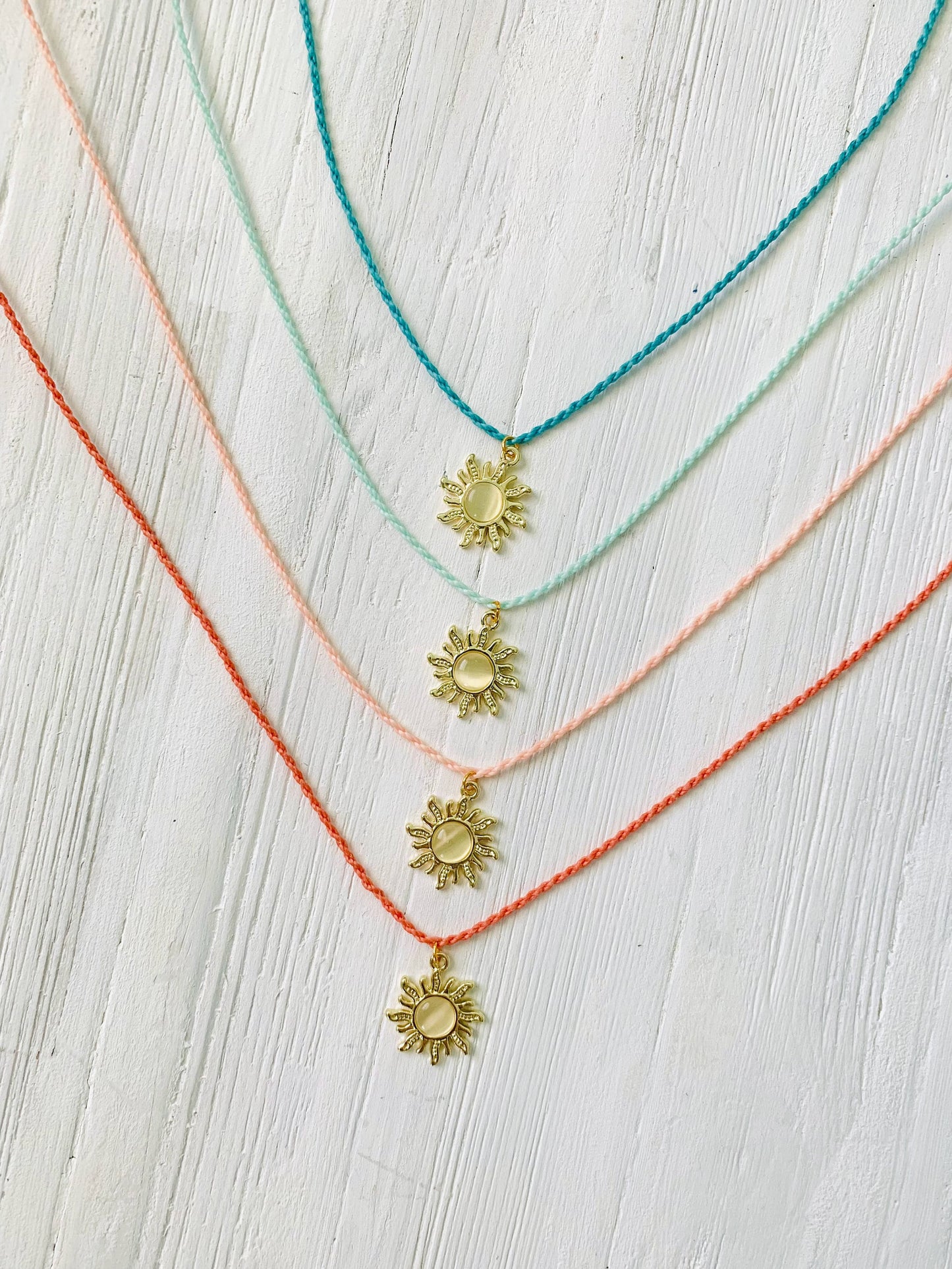 NEW! Sun Charm Necklace, Beachy Necklace, Waterproof Necklace, Cord Necklace, Necklace for Women or Girls, Handmade Jewelry