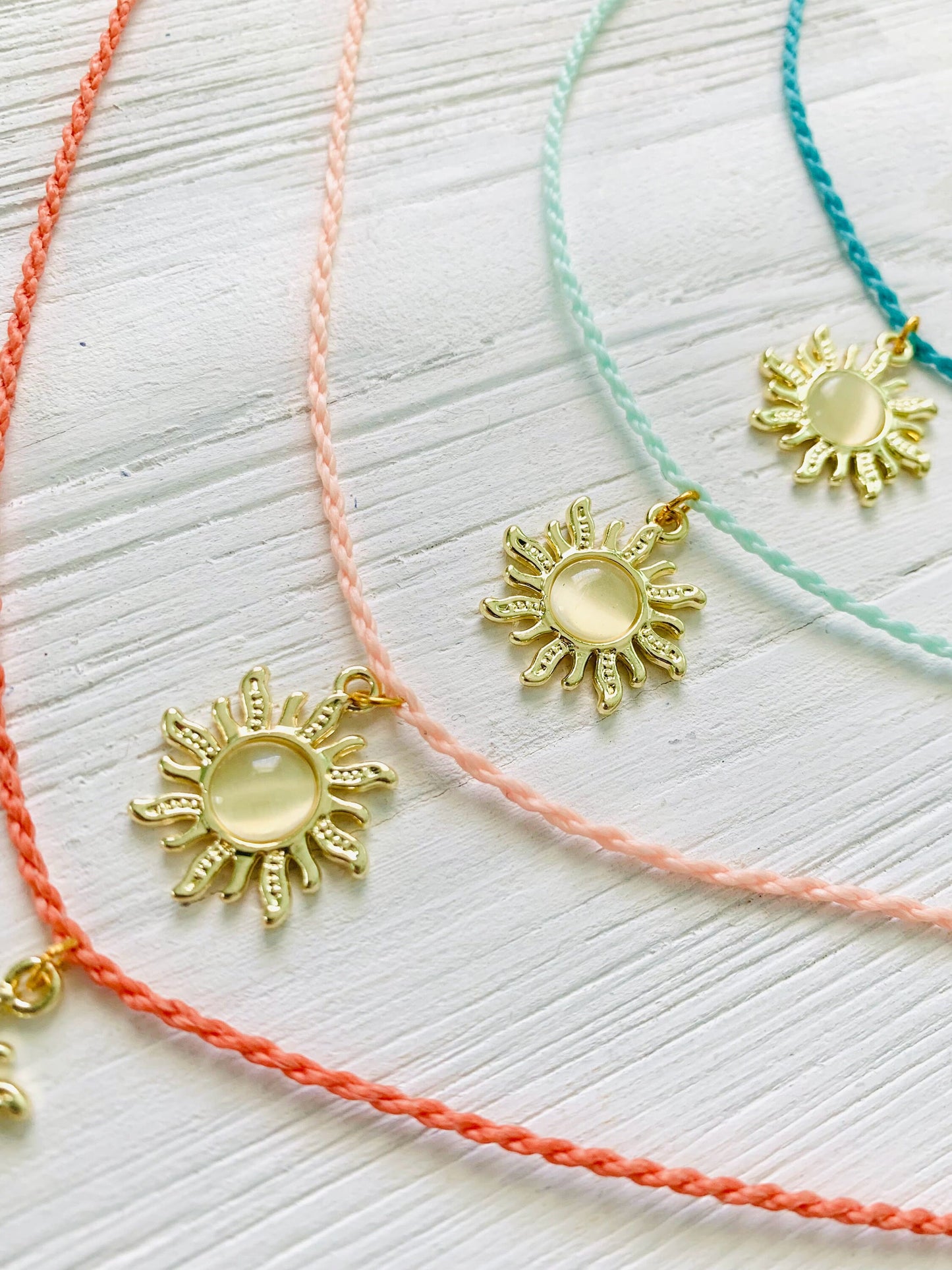 Sun Charm Necklace Beachy Necklace Cord Necklace for Women or Girls Handmade Jewelry