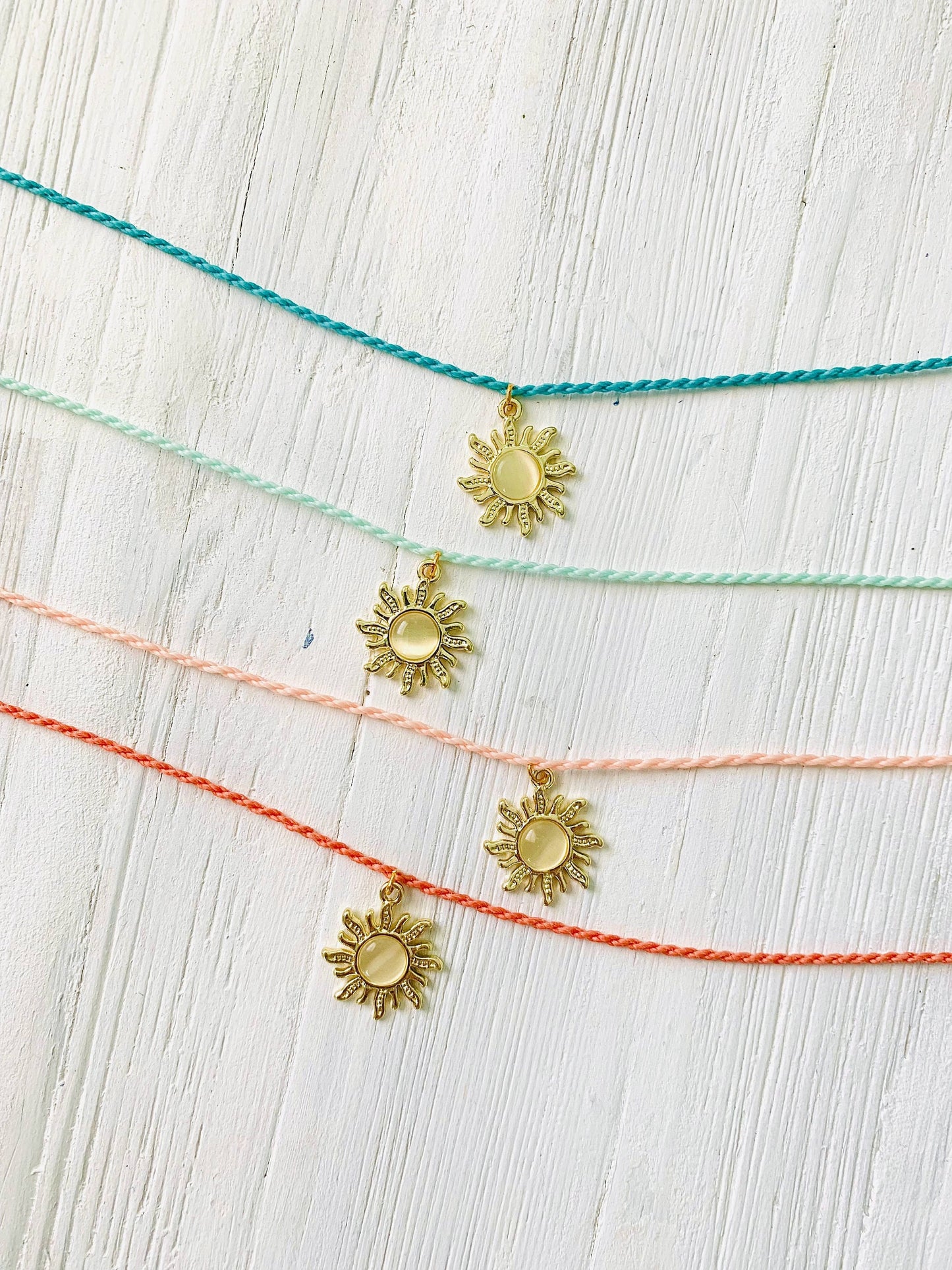 Sun Charm Necklace Beachy Necklace Cord Necklace for Women or Girls Handmade Jewelry