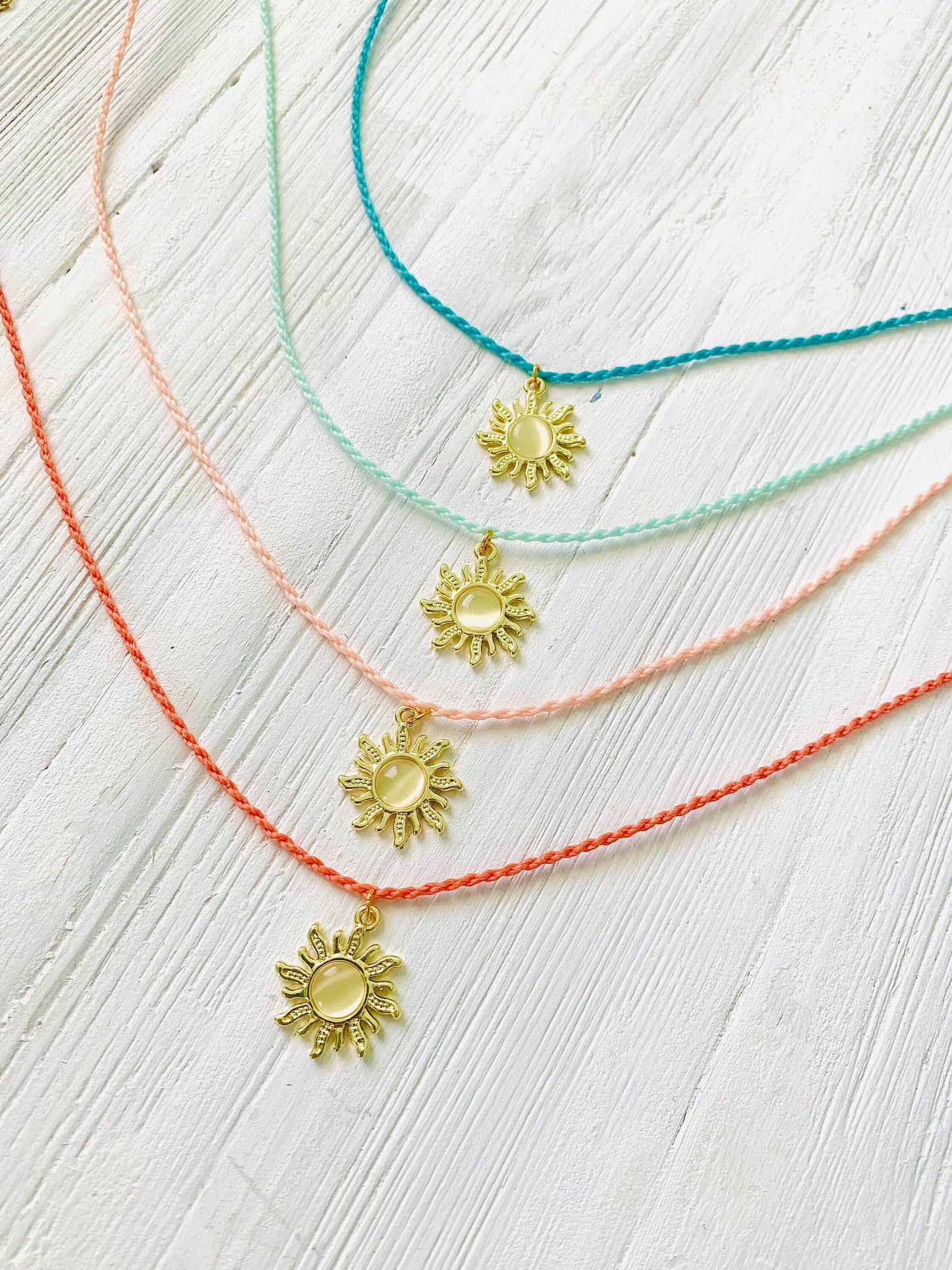 Sun Charm Necklace Beachy Necklace Cord Necklace for Women or Girls Handmade Jewelry