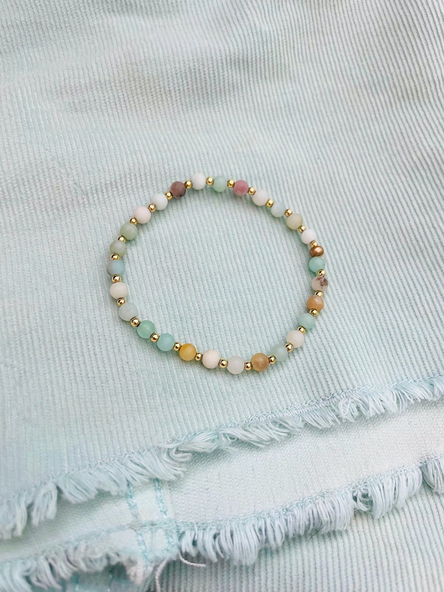 Dainty Gemstone Bead Gold Bracelet Stretch Jewelry Women Gold Filled Stacking Elastic Bracelet Boho Simple Dainty Jewelry Gift for Friend