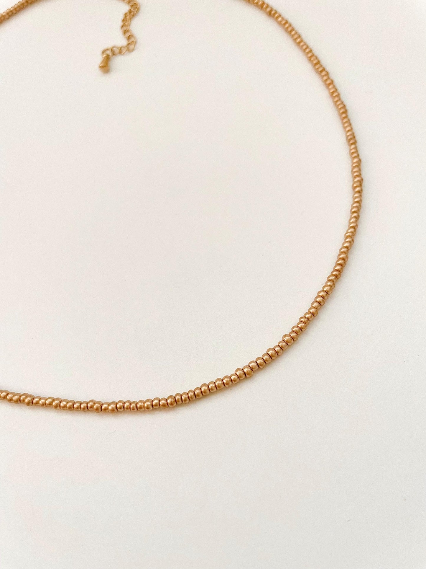 Gold Seed Bead Necklace Dainty Layering Jewelry for Women Minimalist Gold Choker Delicate Handmade Boho Necklace Matte Gold Necklace Beaded
