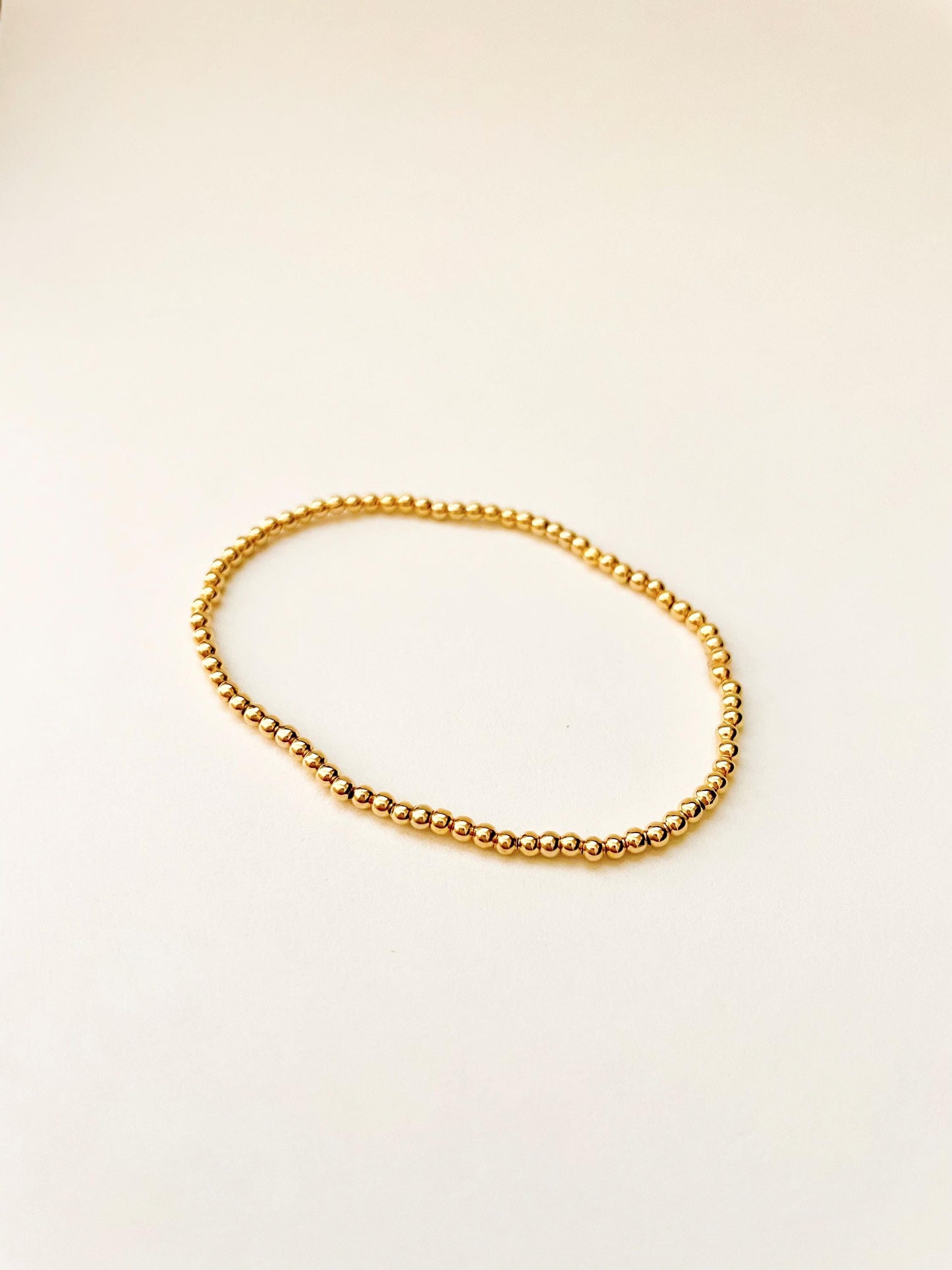 18k Gold Filled Stretch Beaded Bracelet Non Tarnish Gold Bead Bracelet for Women Custom Size Bracelet Basic Gold Jewelry Elegant Sister Gift