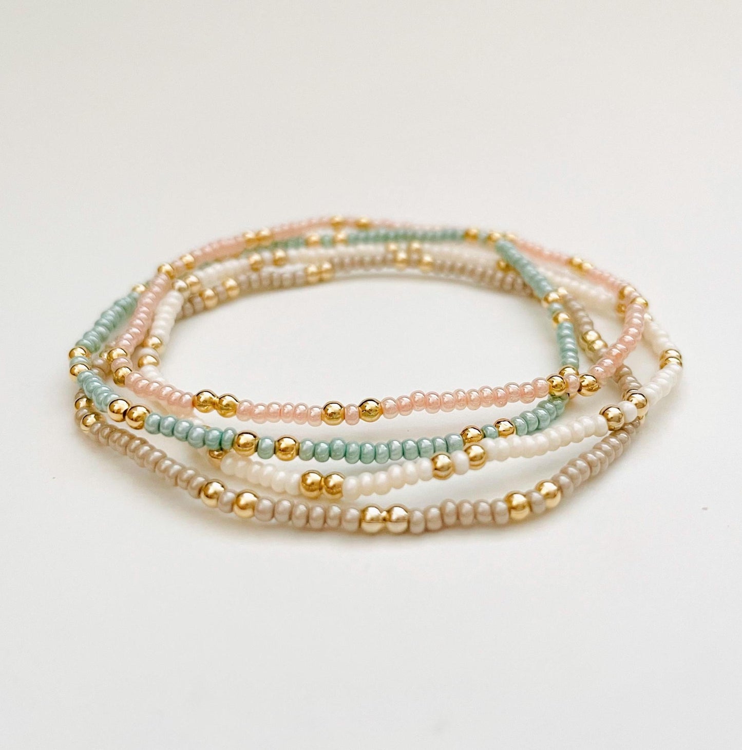 Gold Filled Beaded Bracelet for Women Stretch Bracelet Set Tiny Bead Bracelet Handmade Seed Bead Bracelet Stack Stretchy Pastel Beaded