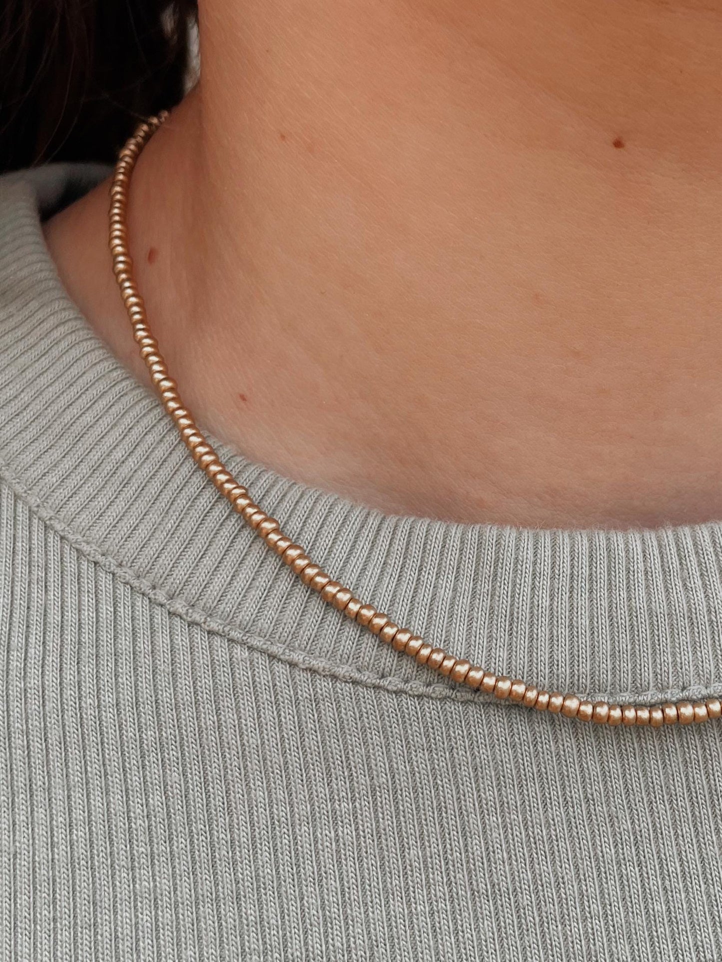 Dainty Gold Beaded Necklace and Bracelet Set Minimalist Bead Jewelry Set Gift Idea for Mom Simple Gold Choker Short Necklace Everyday Wear