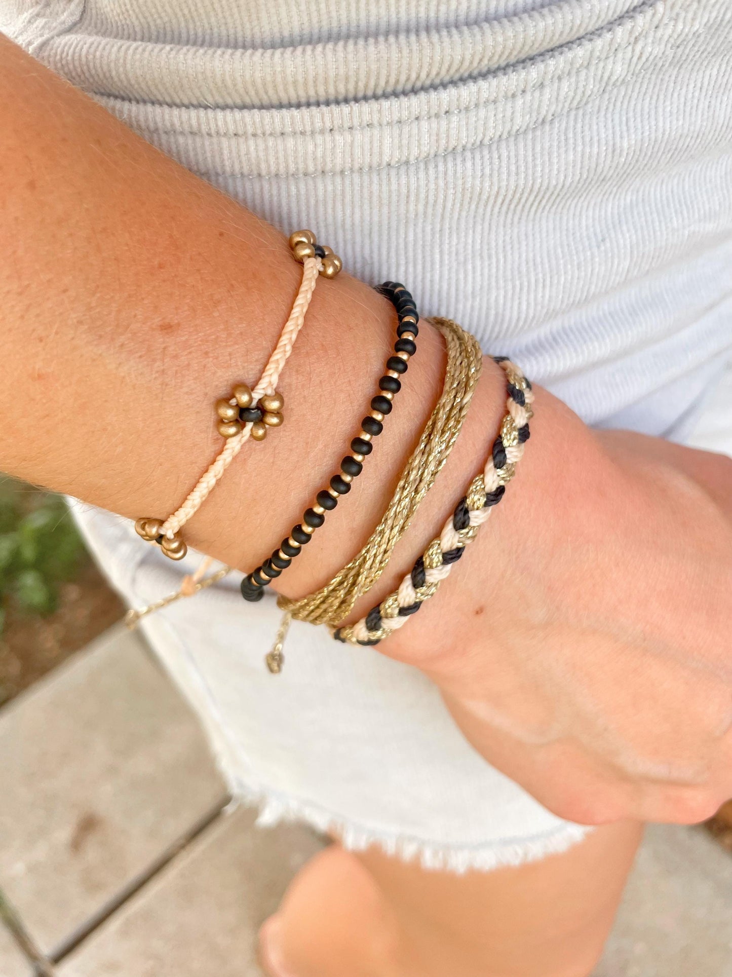 Black and Gold Bracelet Stack of Braided Bracelets for Women Floral Bracelet Adjustable Set of Gold Bracelets Friendship Jewelry Boho Set