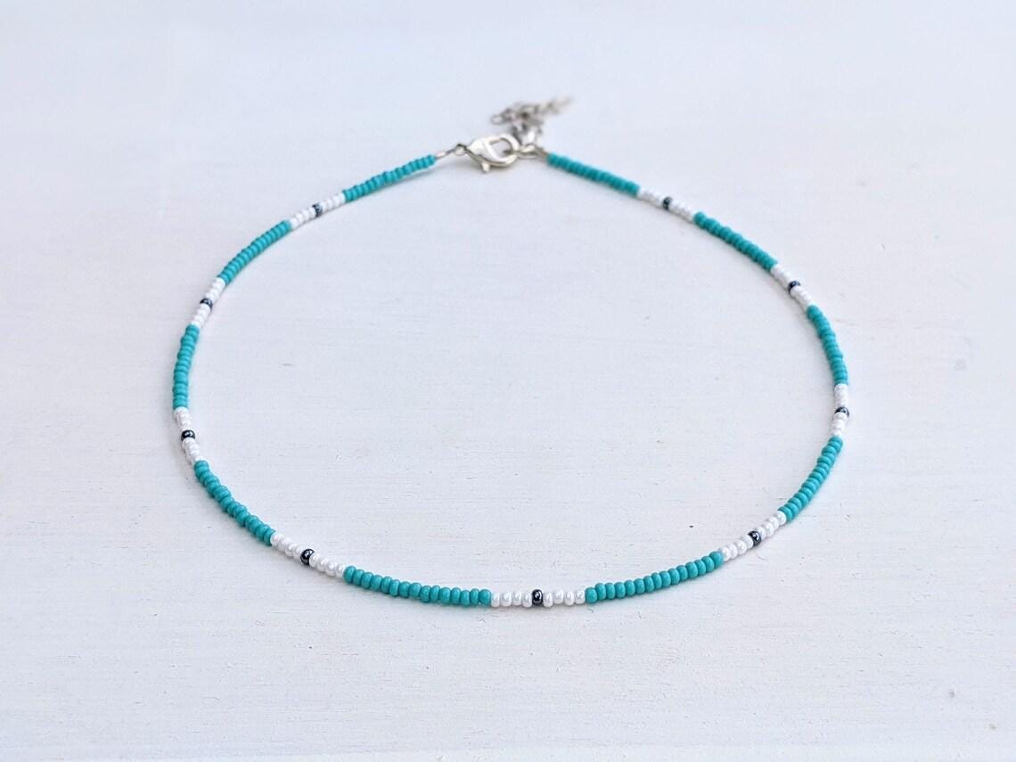 Beaded Surfer Necklace Seed Bead Necklace Colorful Beach Jewelry for Women Turquoise Summer Necklace Handmade Layering Jewelry Surfer Girl