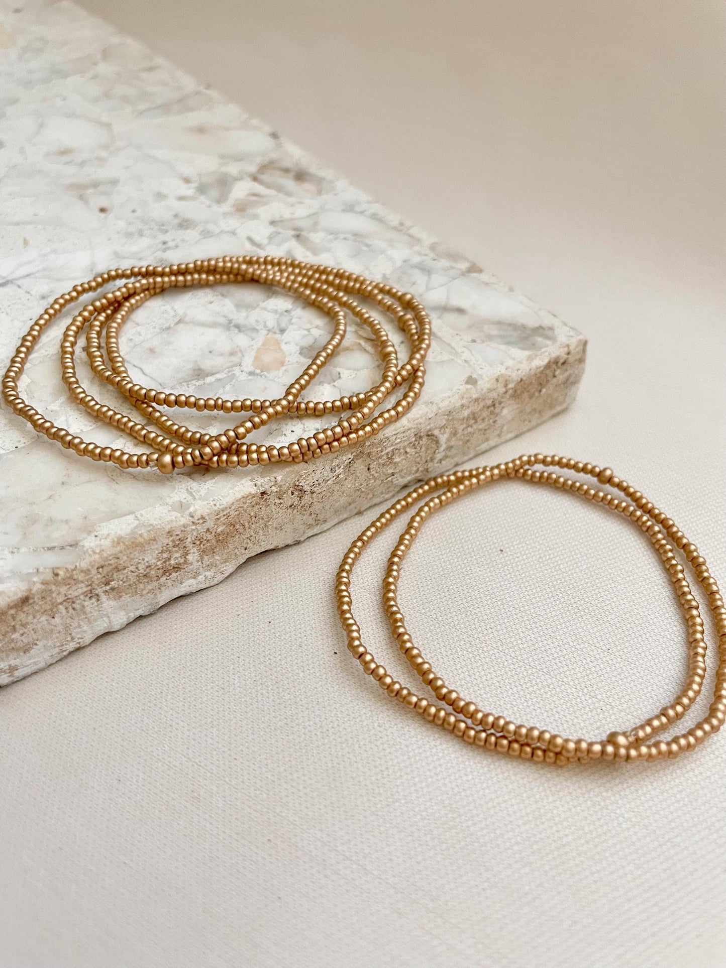 Small Beaded Gold Stacking Bracelet Dainty Stretch Bracelet Set Tiny Gold Bead Bracelet Layering Gold Bracelet for Women Minimalist Jewelry