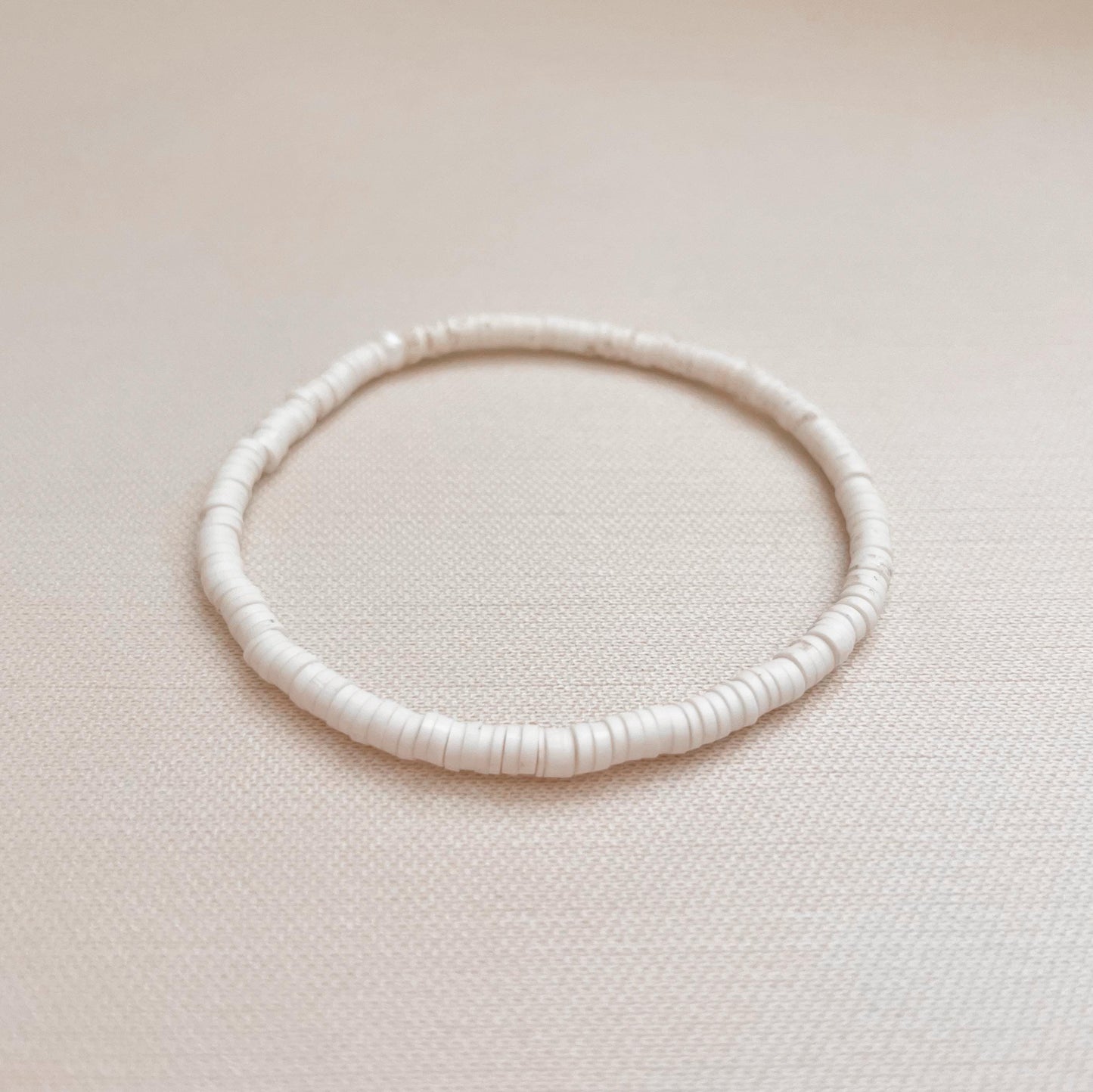 Heishi Bead Bracelet White Simple Beaded Bracelet Beachy 3mm Beaded Bracelet Surfer Bead Bracelet for Women Handmade Jewelry Neutral