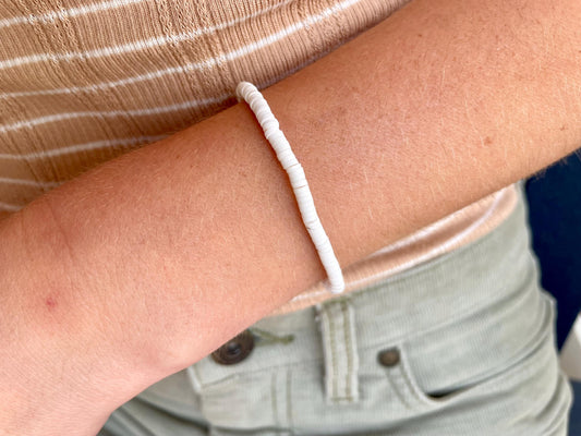 Heishi Bead Bracelet White Simple Beaded Bracelet Beachy 3mm Beaded Bracelet Surfer Bead Bracelet for Women Handmade Jewelry Neutral