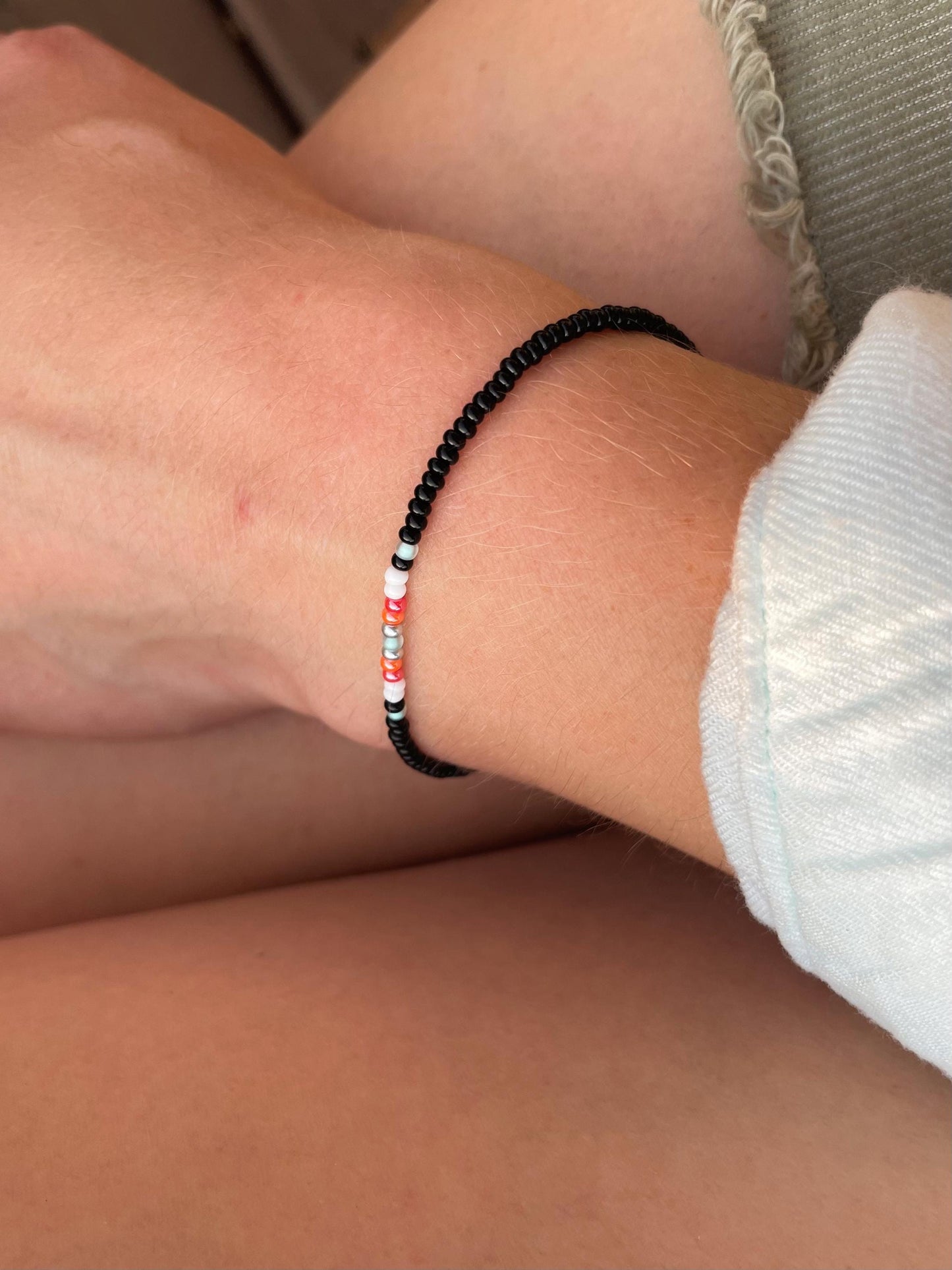 Beaded Black Stretch Bracelet Colorful Seed Bead Bracelet Design Boho Style Beaded Accessory Patterned Handmade Jewelry Gift Idea Casual