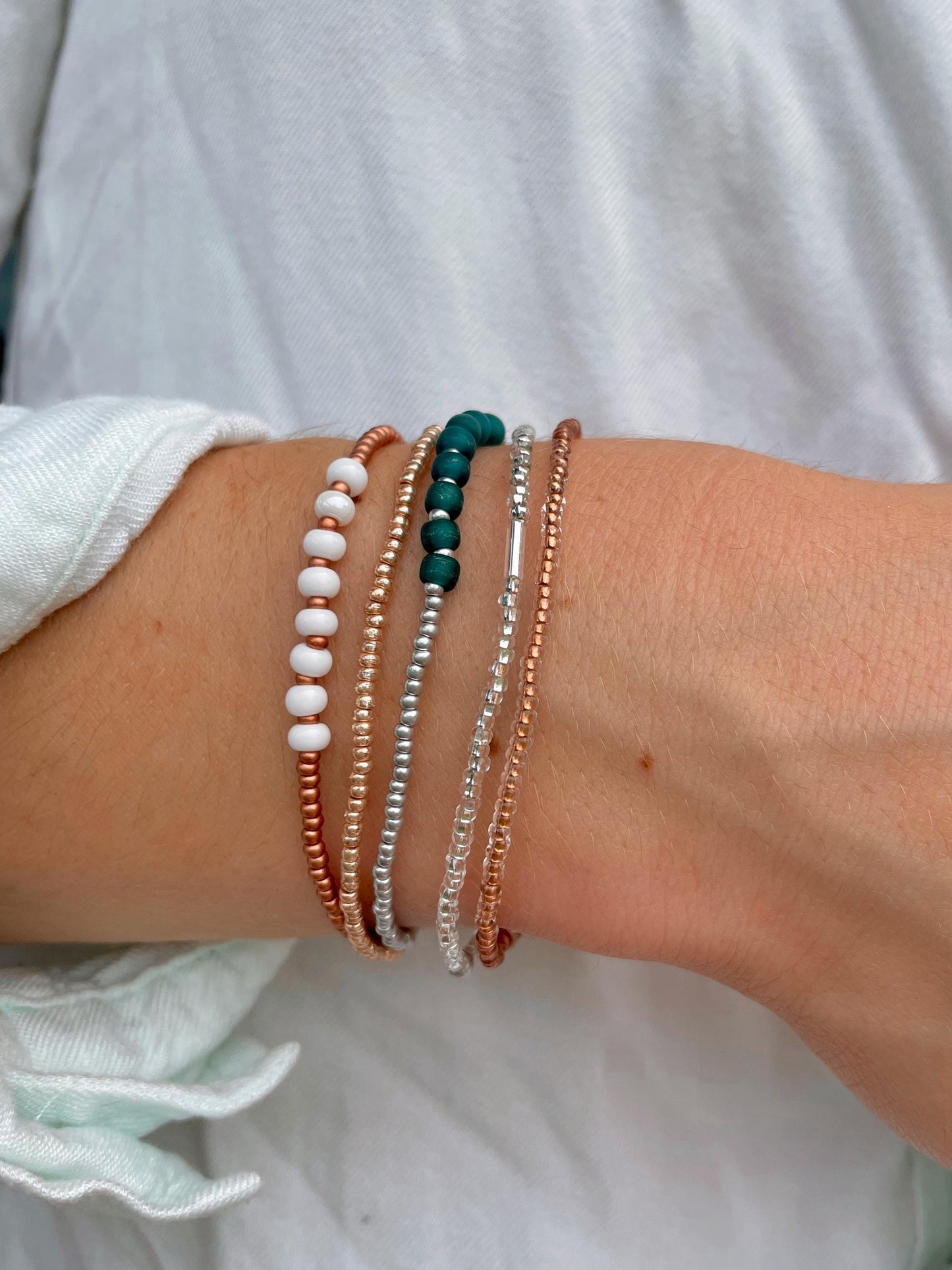 Beaded Stretch Bracelet Set Seed Bead Bracelet Stack Jewelry for Travel Boho Bead Bracelet Casual Jewelry for Work Simple Bracelet Handmade